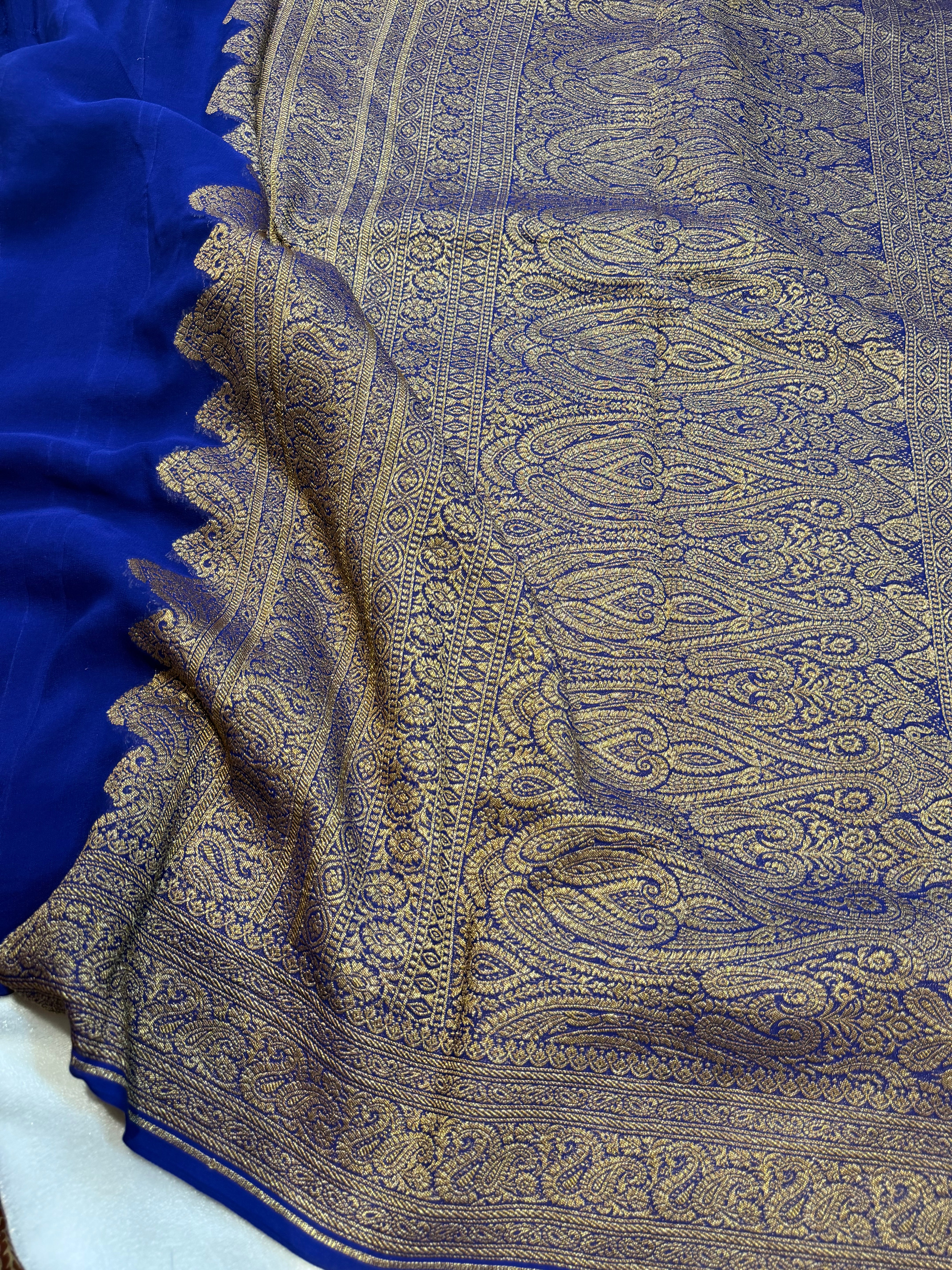 Pure Banaras Georgette- Royal Blue