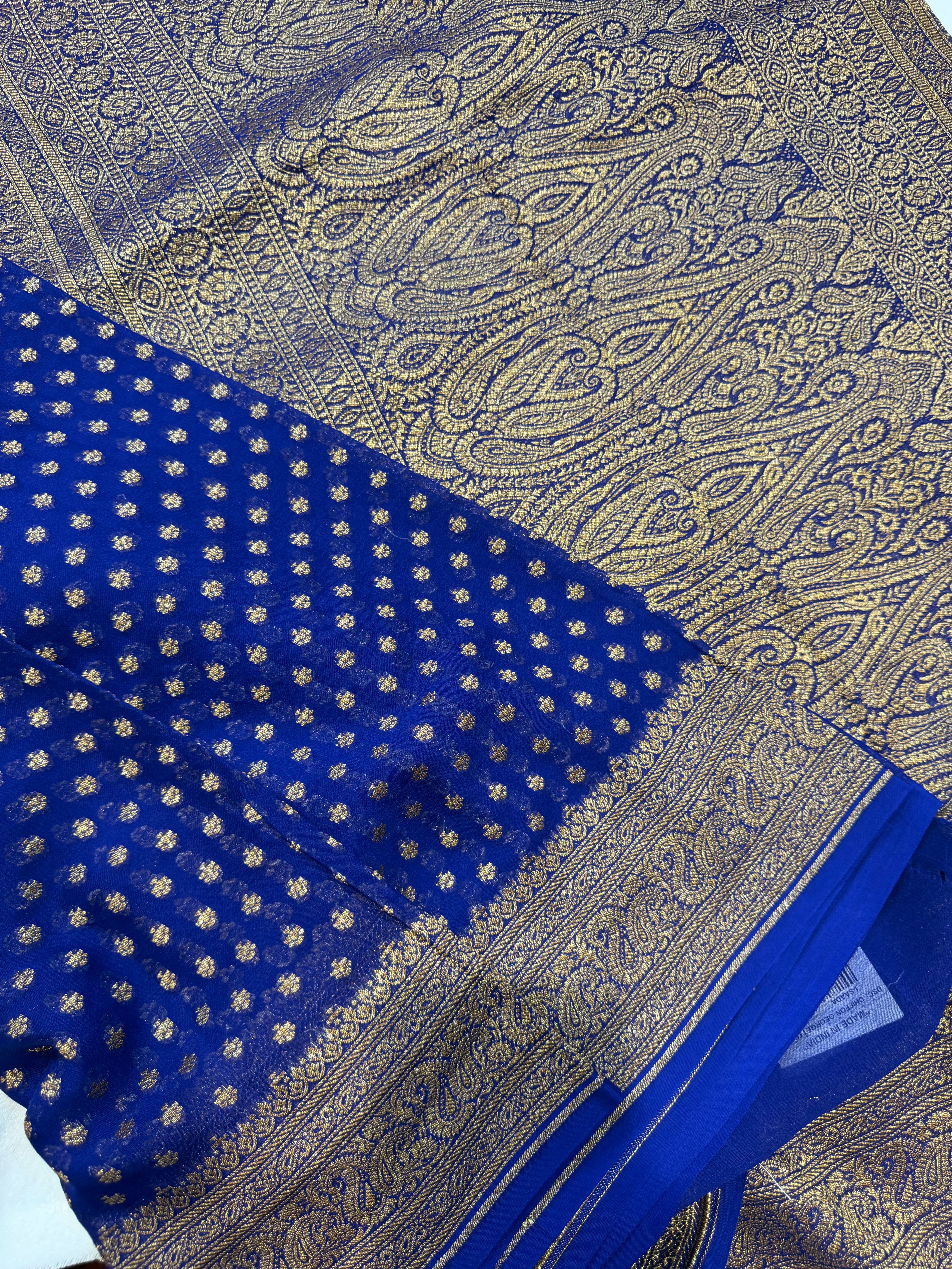 Pure Banaras Georgette- Royal Blue