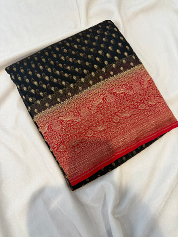 Pure Banaras Georgette- Black and Red
