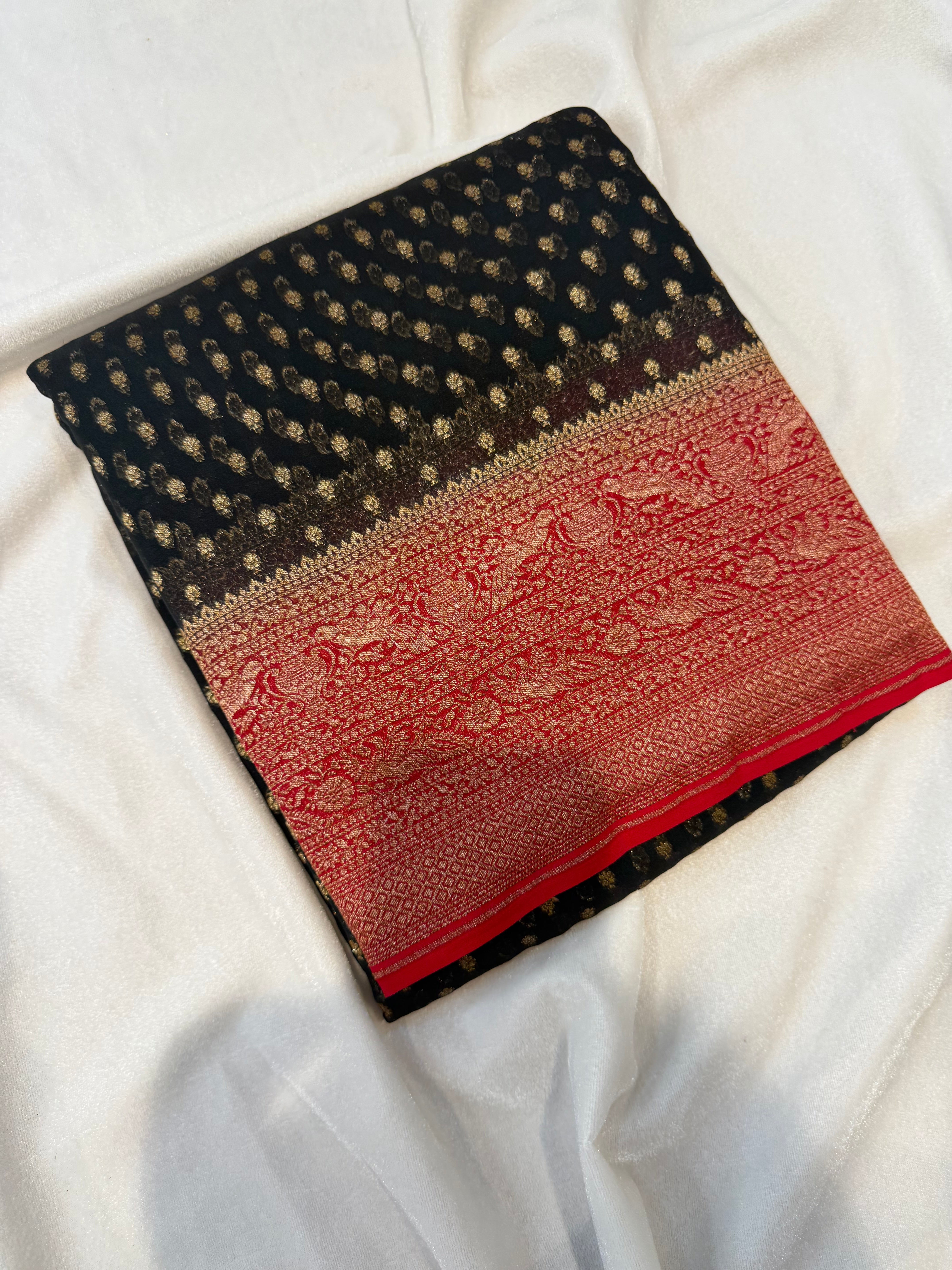 Pure Banaras Georgette- Black and Red