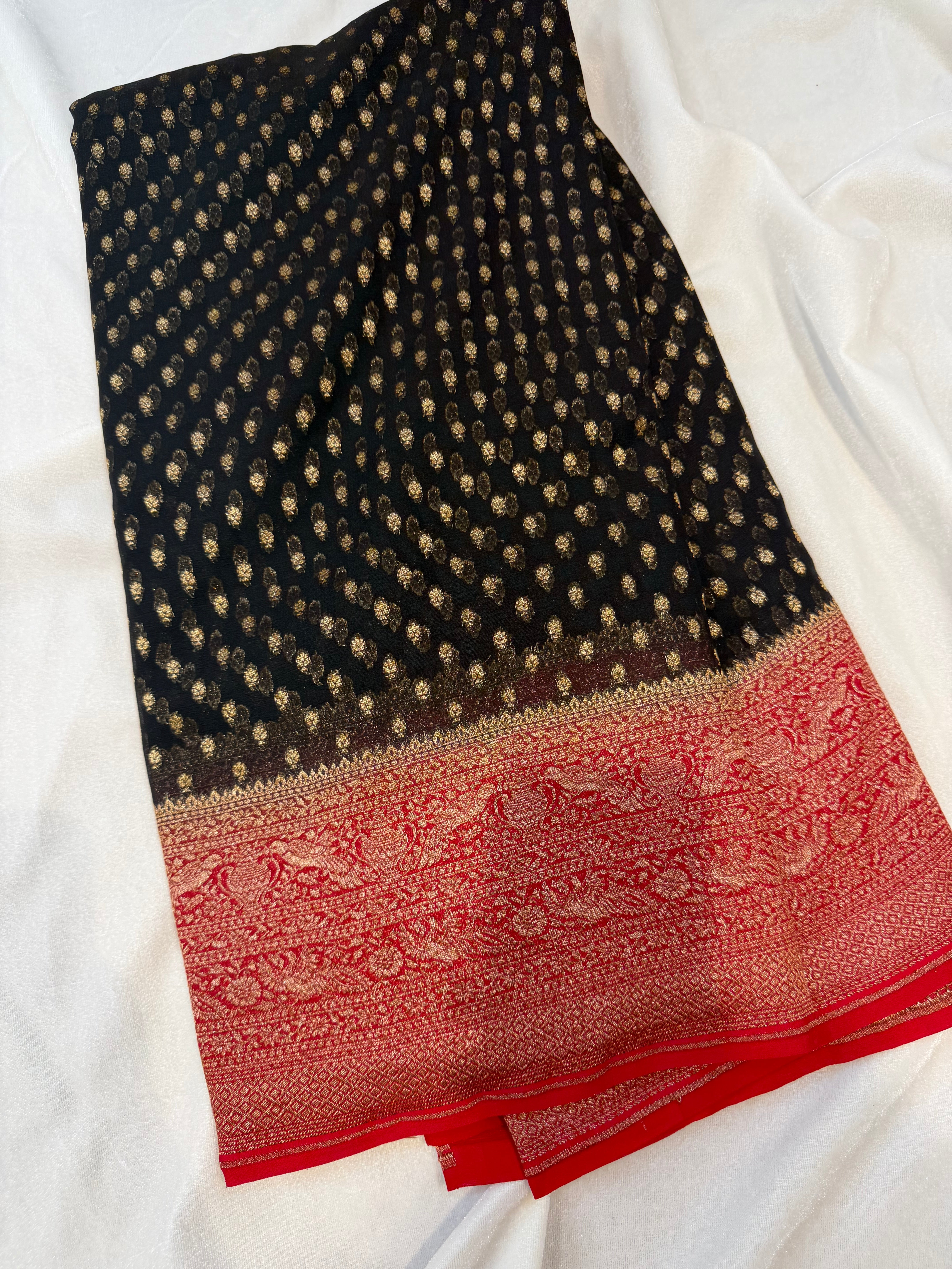 Pure Banaras Georgette- Black and Red