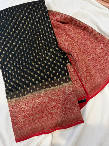 Pure Banaras Georgette- Black and Red