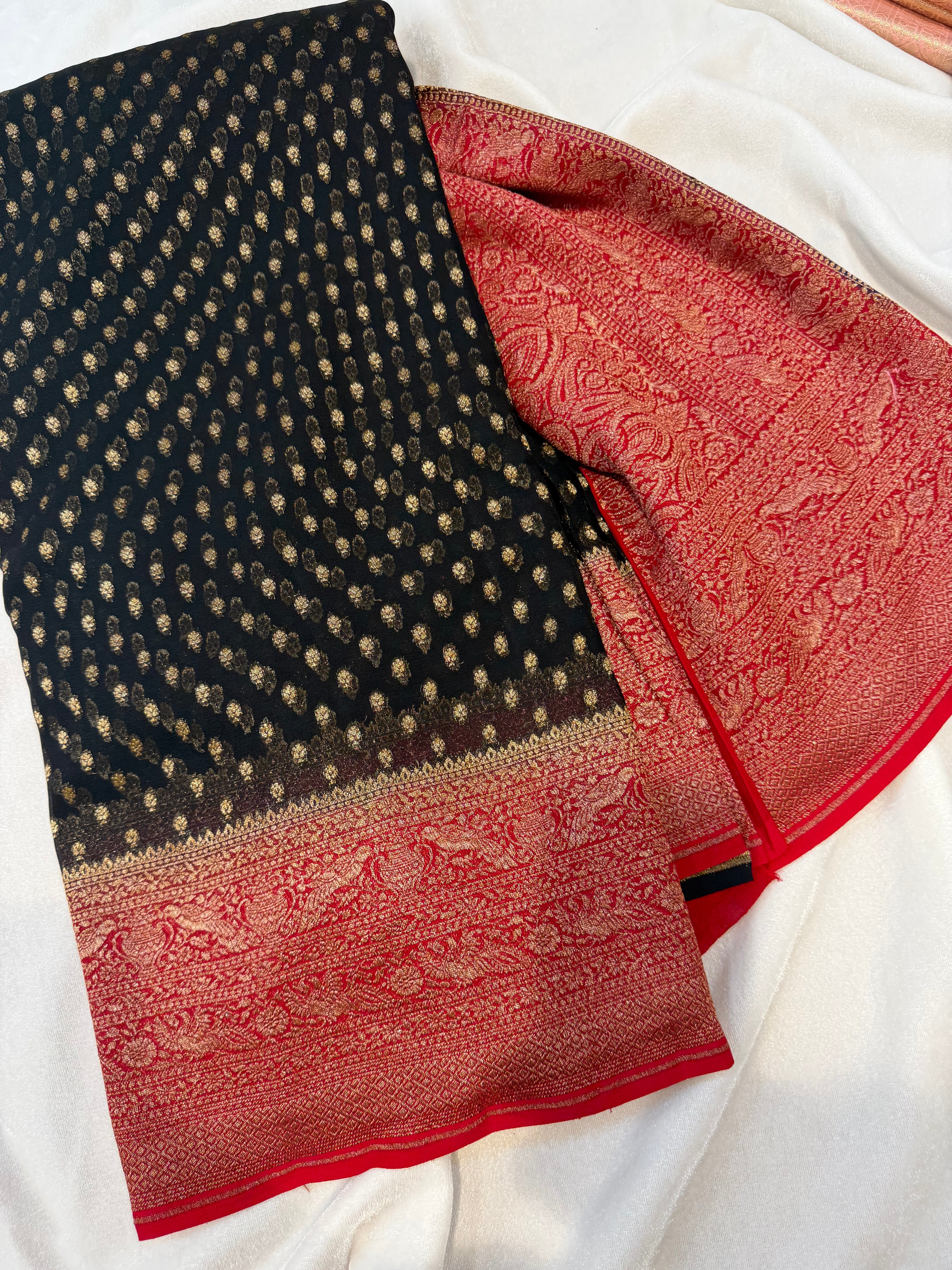 Pure Banaras Georgette- Black and Red