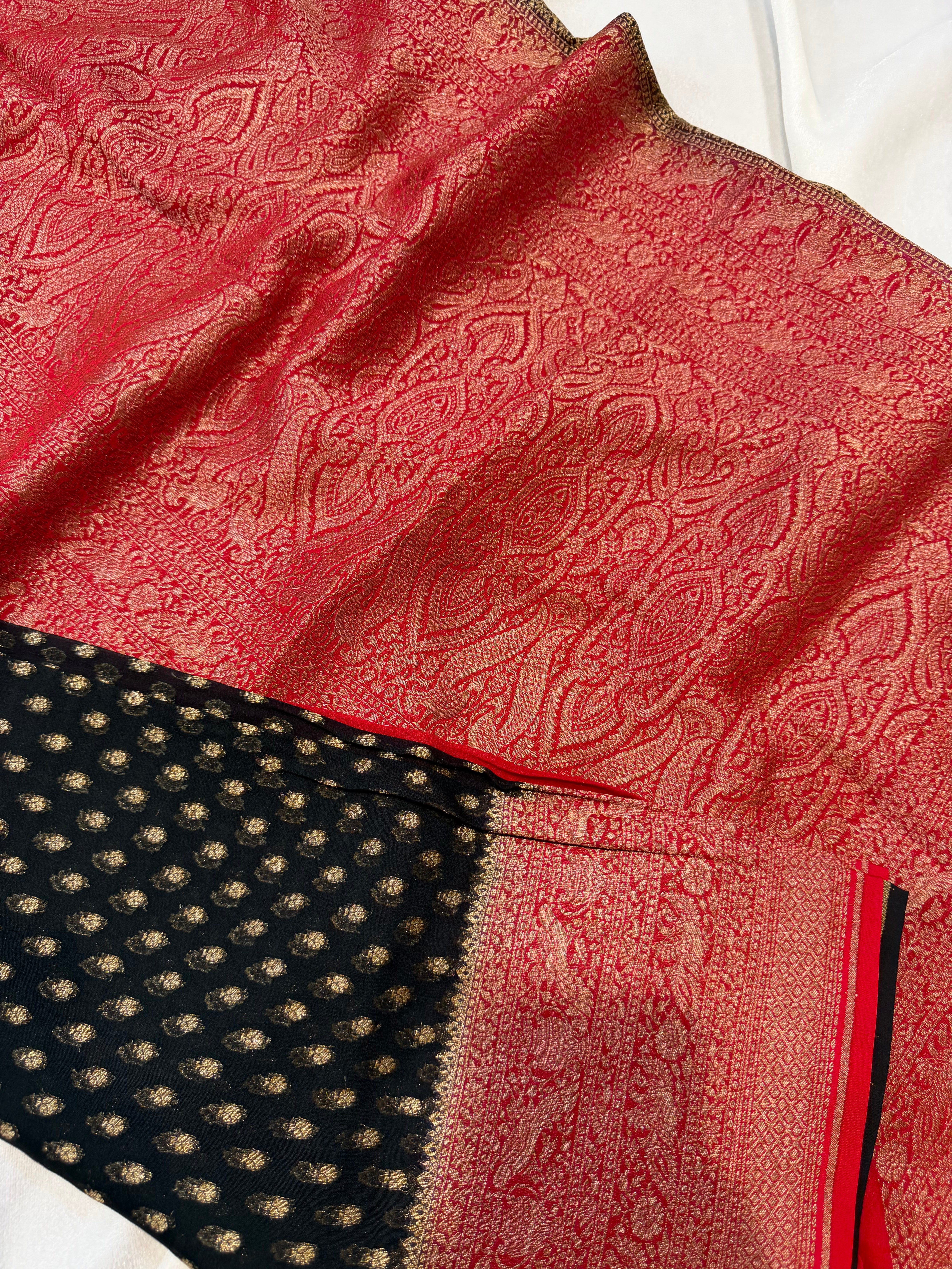 Pure Banaras Georgette- Black and Red