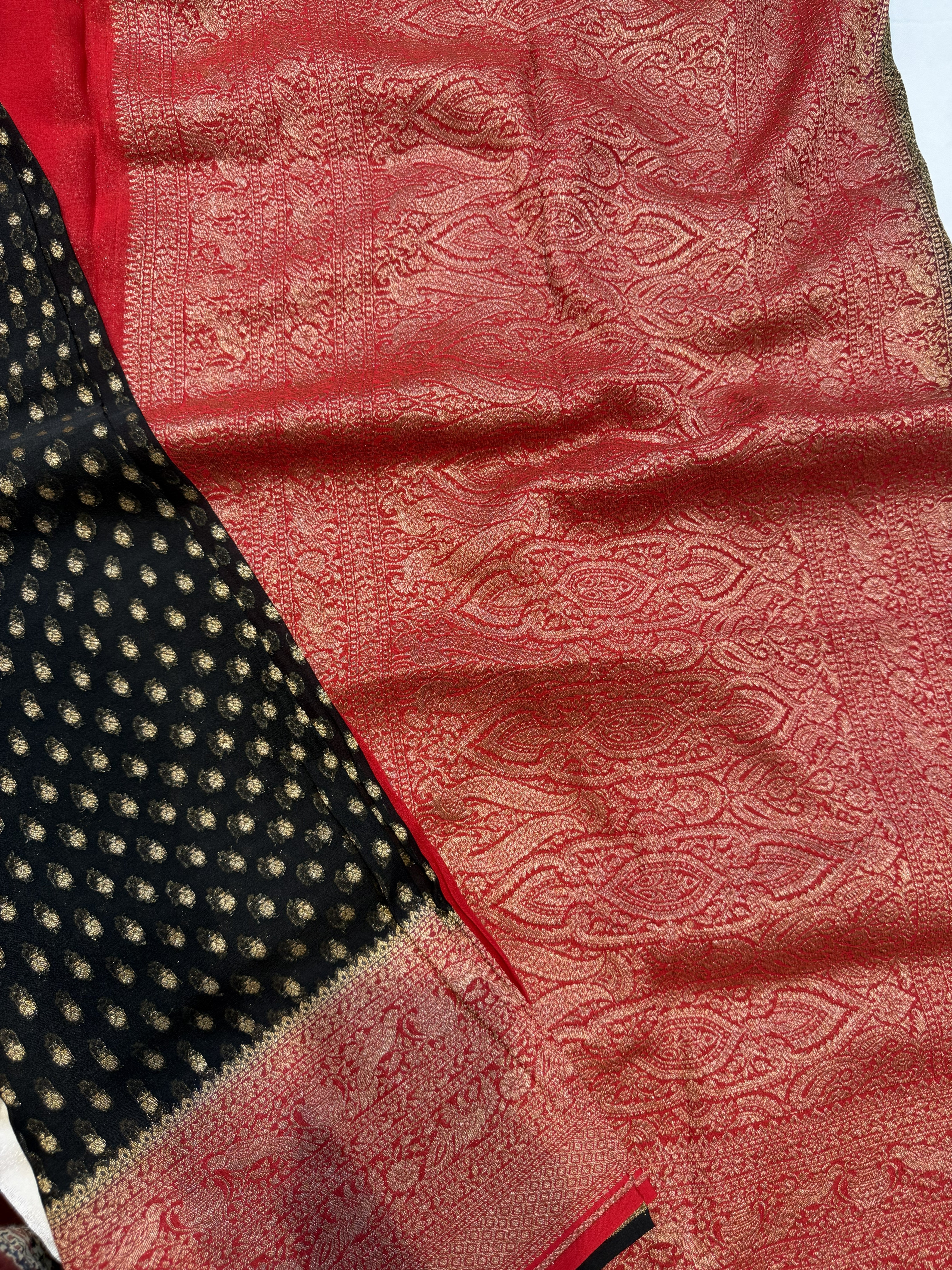 Pure Banaras Georgette- Black and Red