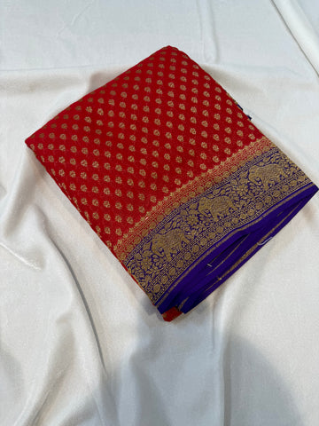 Pure Banaras Georgette- Red and Purple