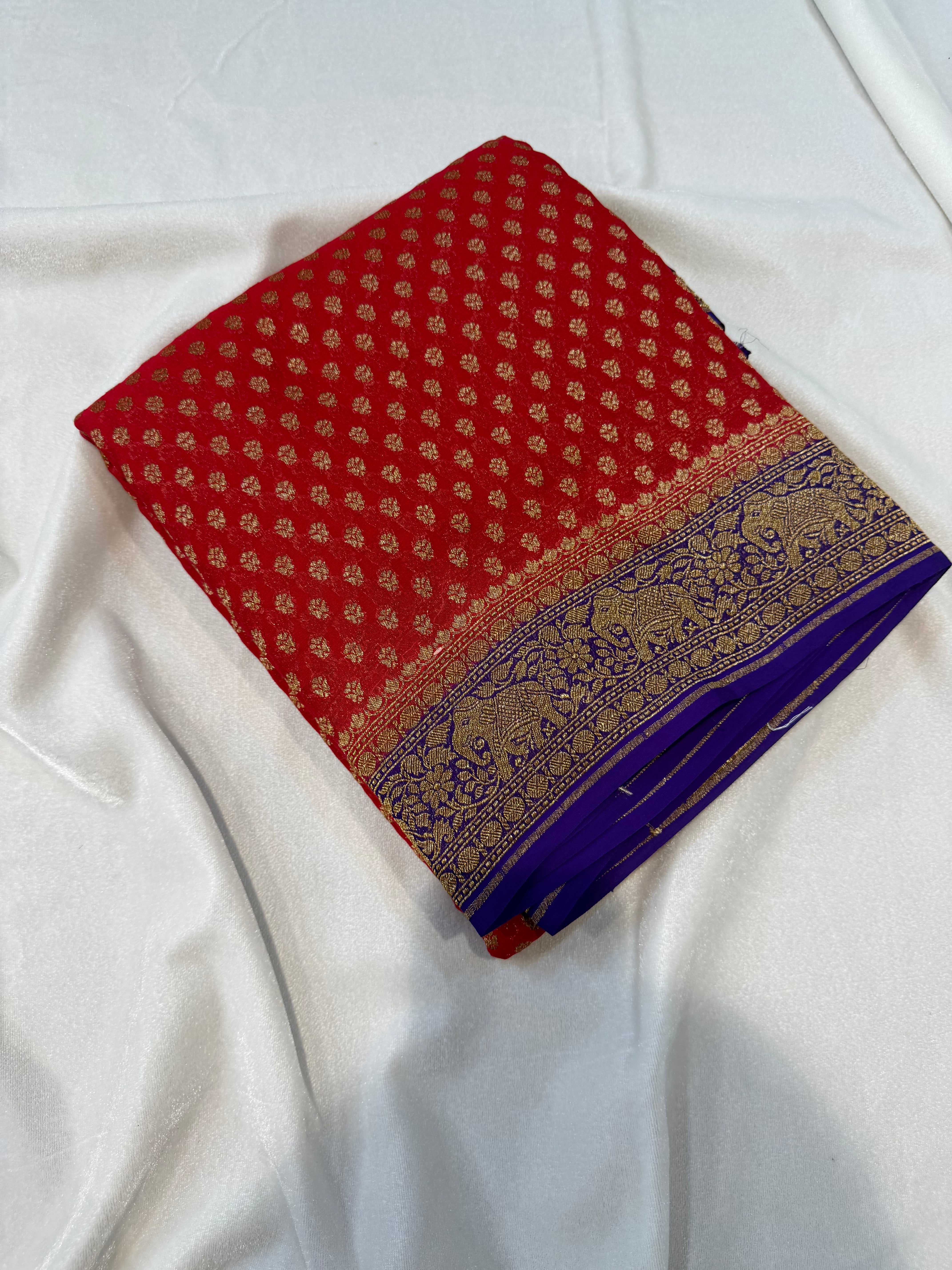 Pure Banaras Georgette- Red and Purple