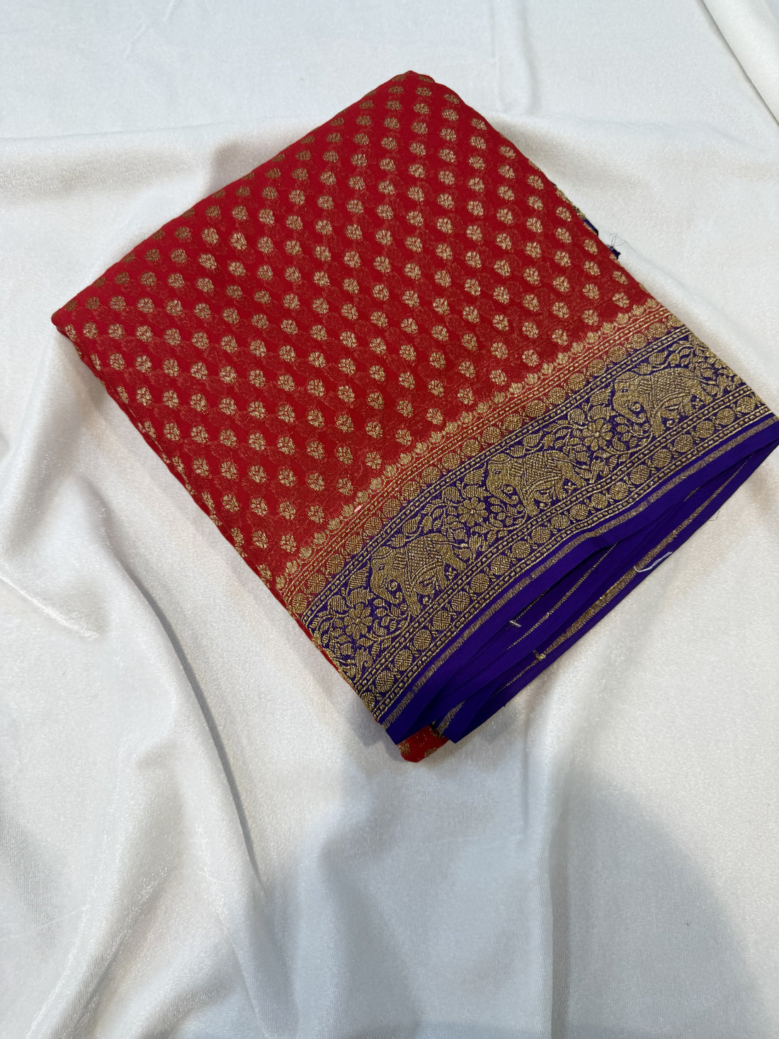Pure Banaras Georgette- Red and Purple