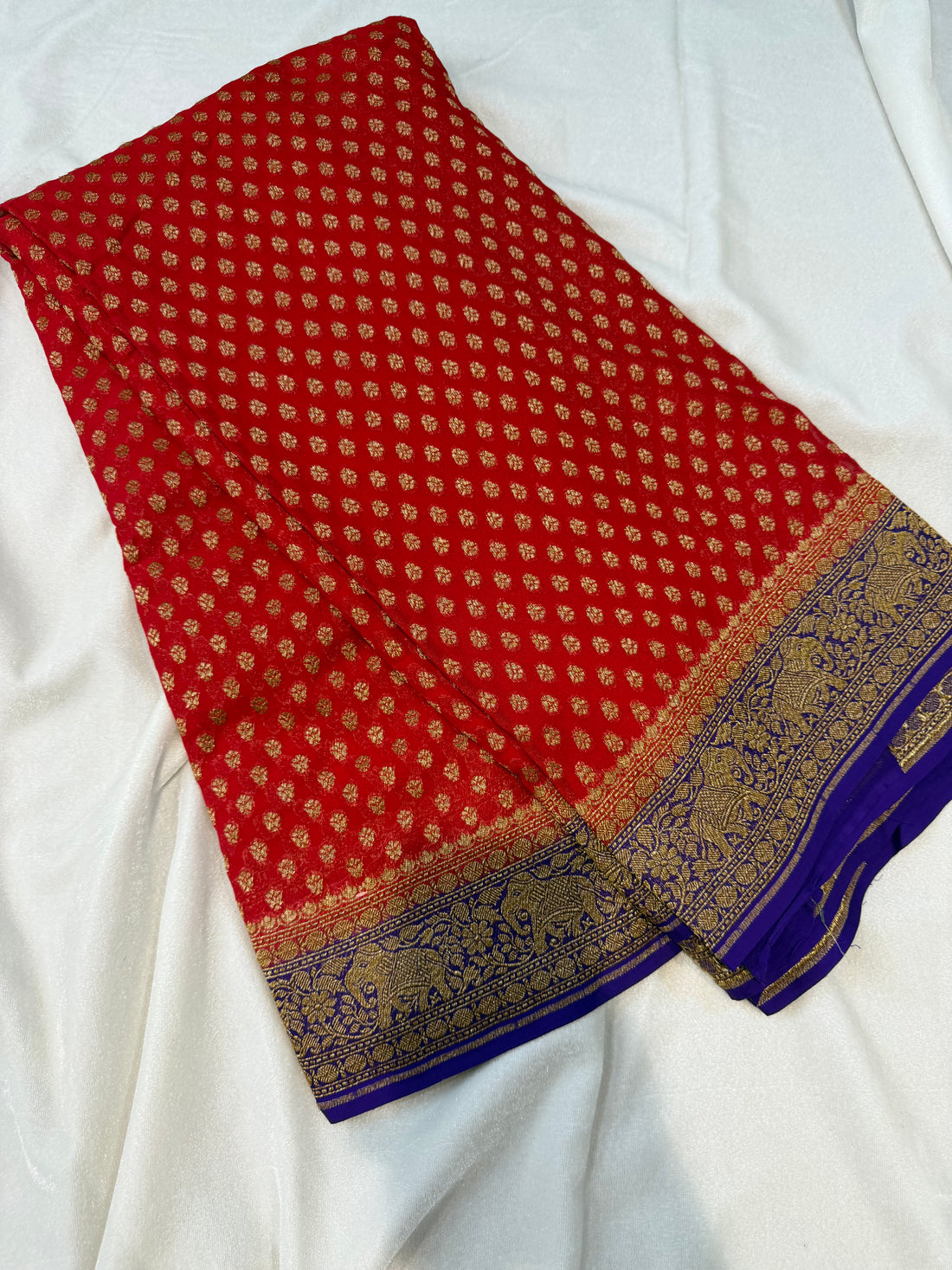 Pure Banaras Georgette- Red and Purple