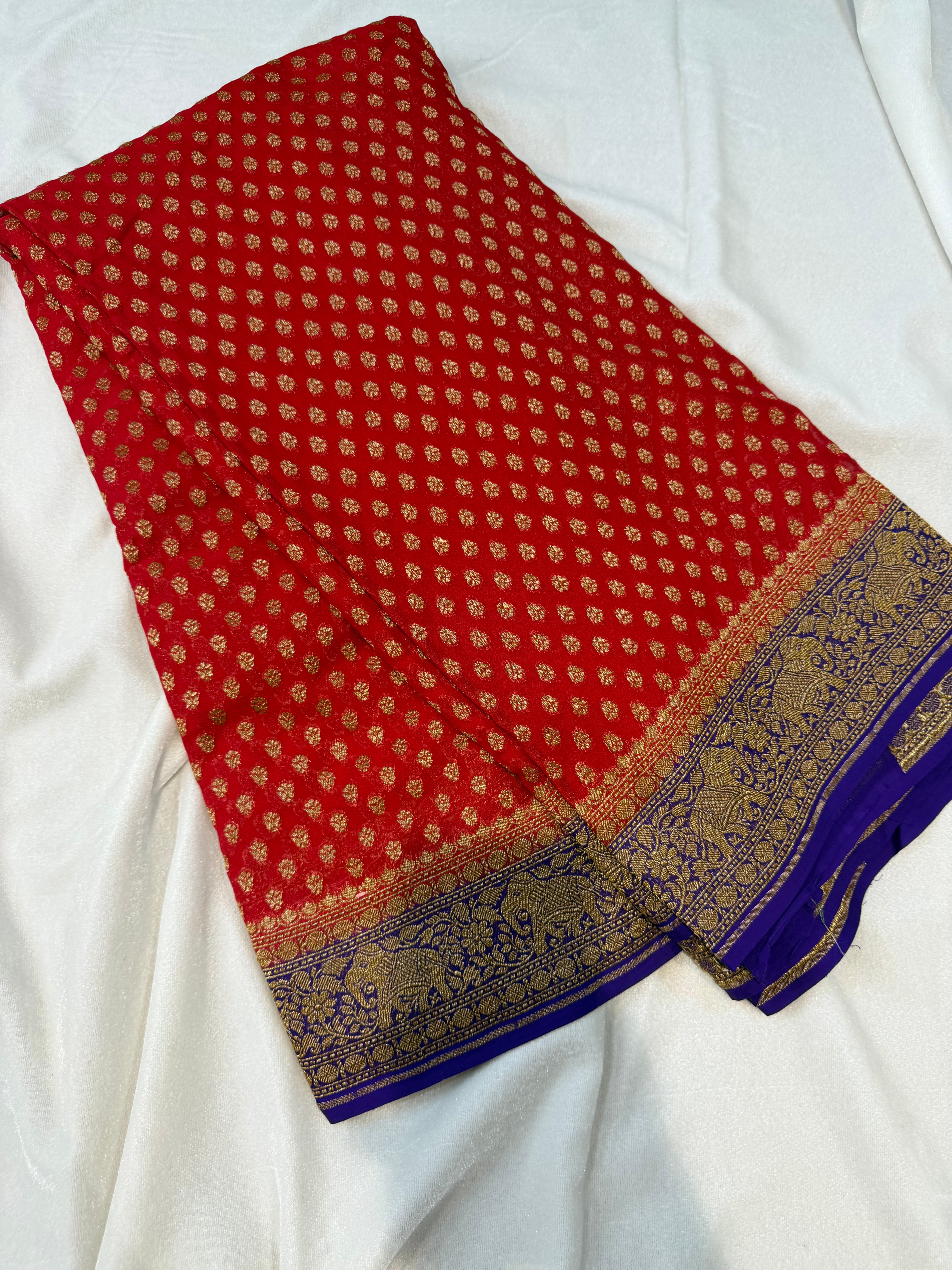 Pure Banaras Georgette- Red and Purple