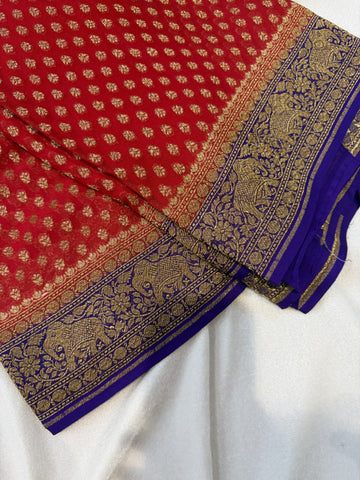 Pure Banaras Georgette- Red and Purple
