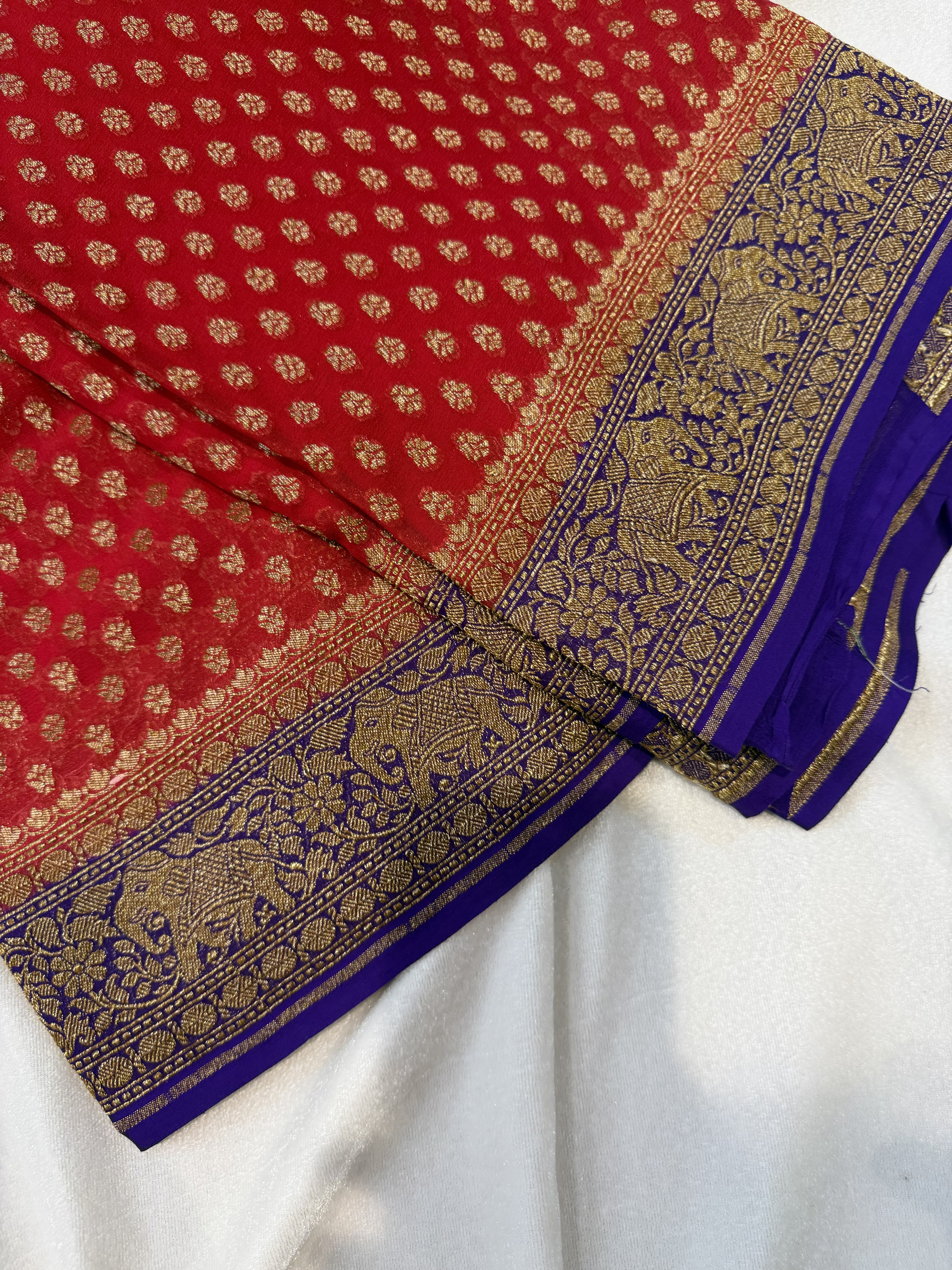 Pure Banaras Georgette- Red and Purple