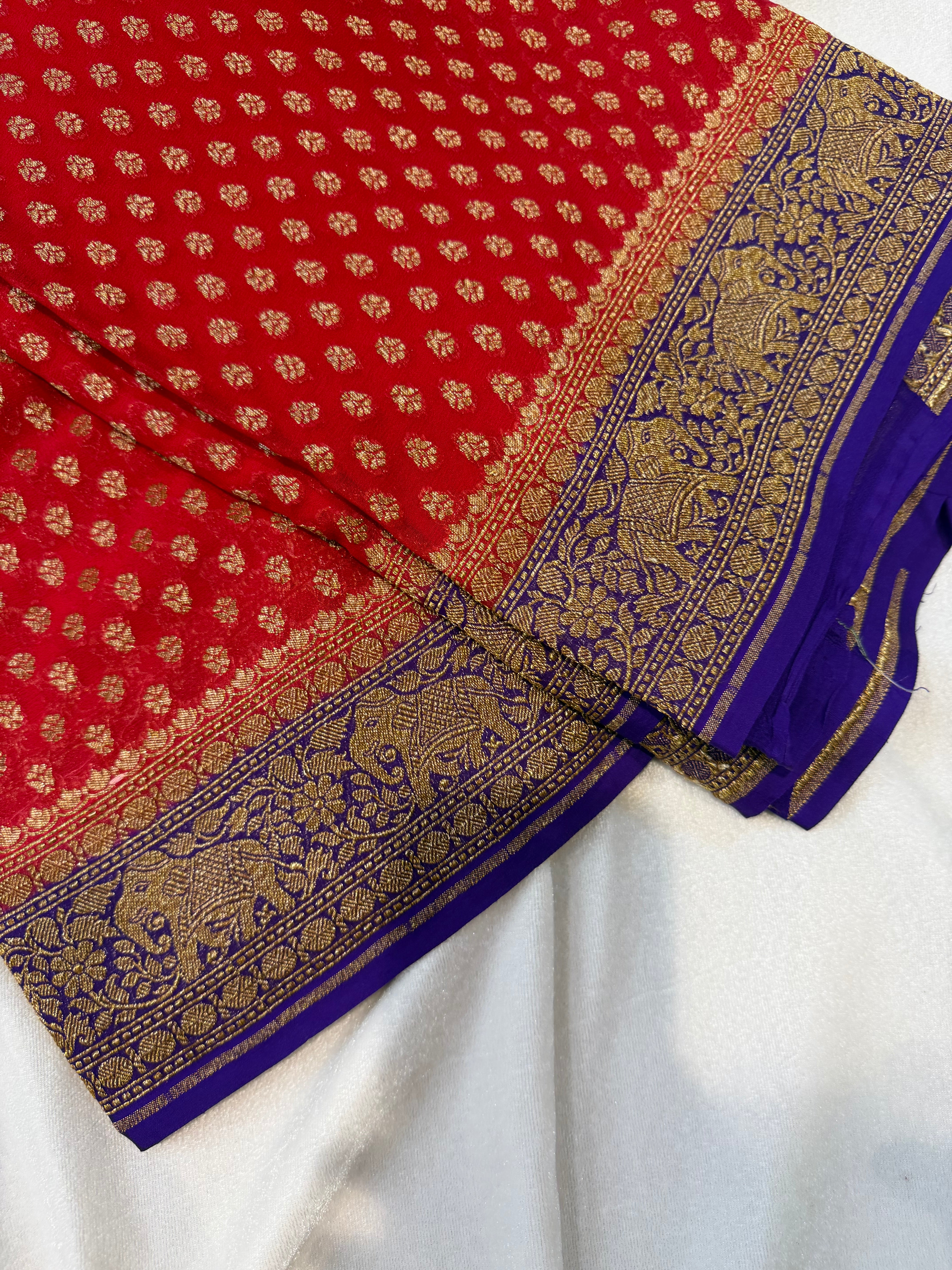 Pure Banaras Georgette- Red and Purple