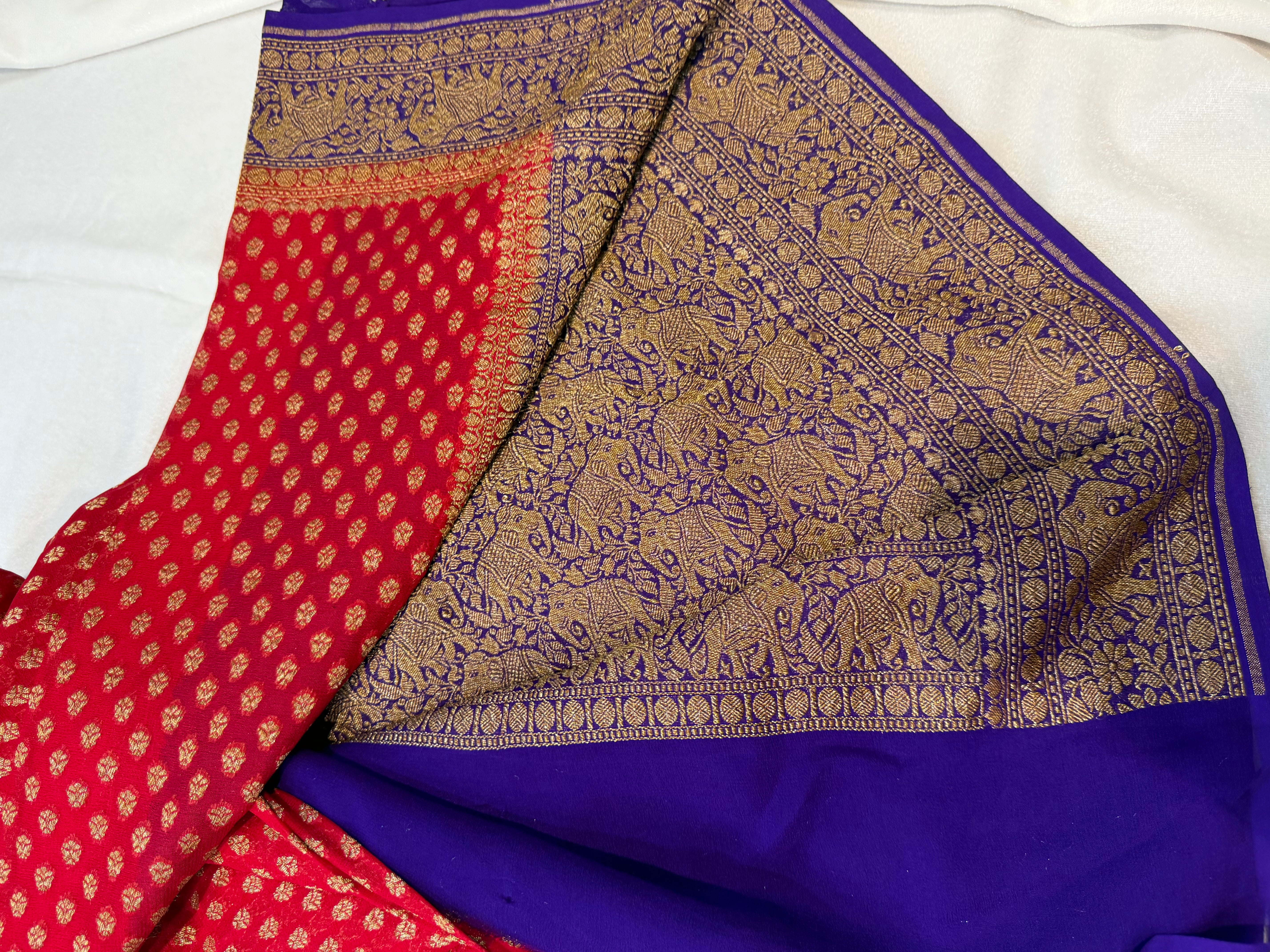 Pure Banaras Georgette- Red and Purple