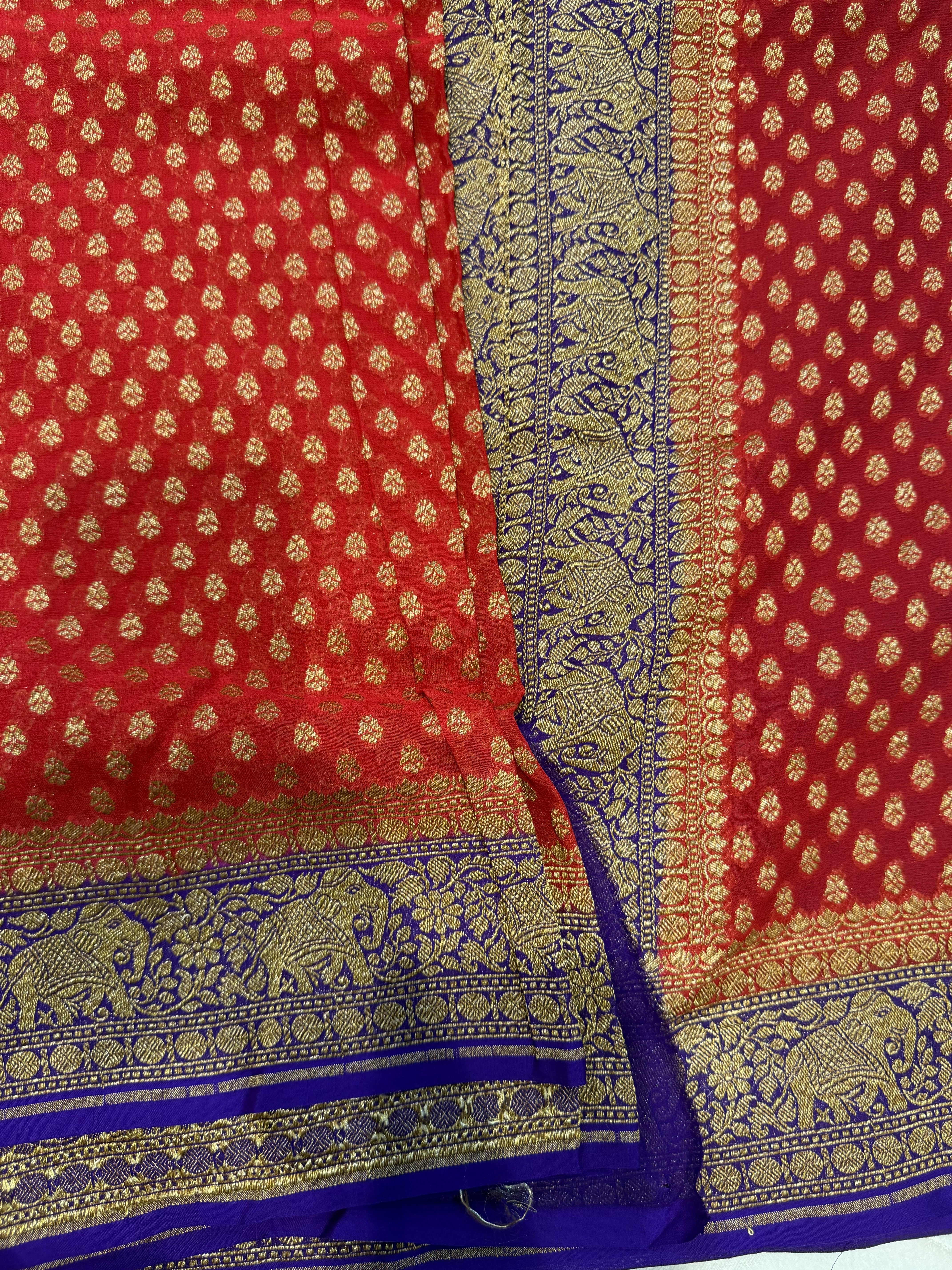 Pure Banaras Georgette- Red and Purple