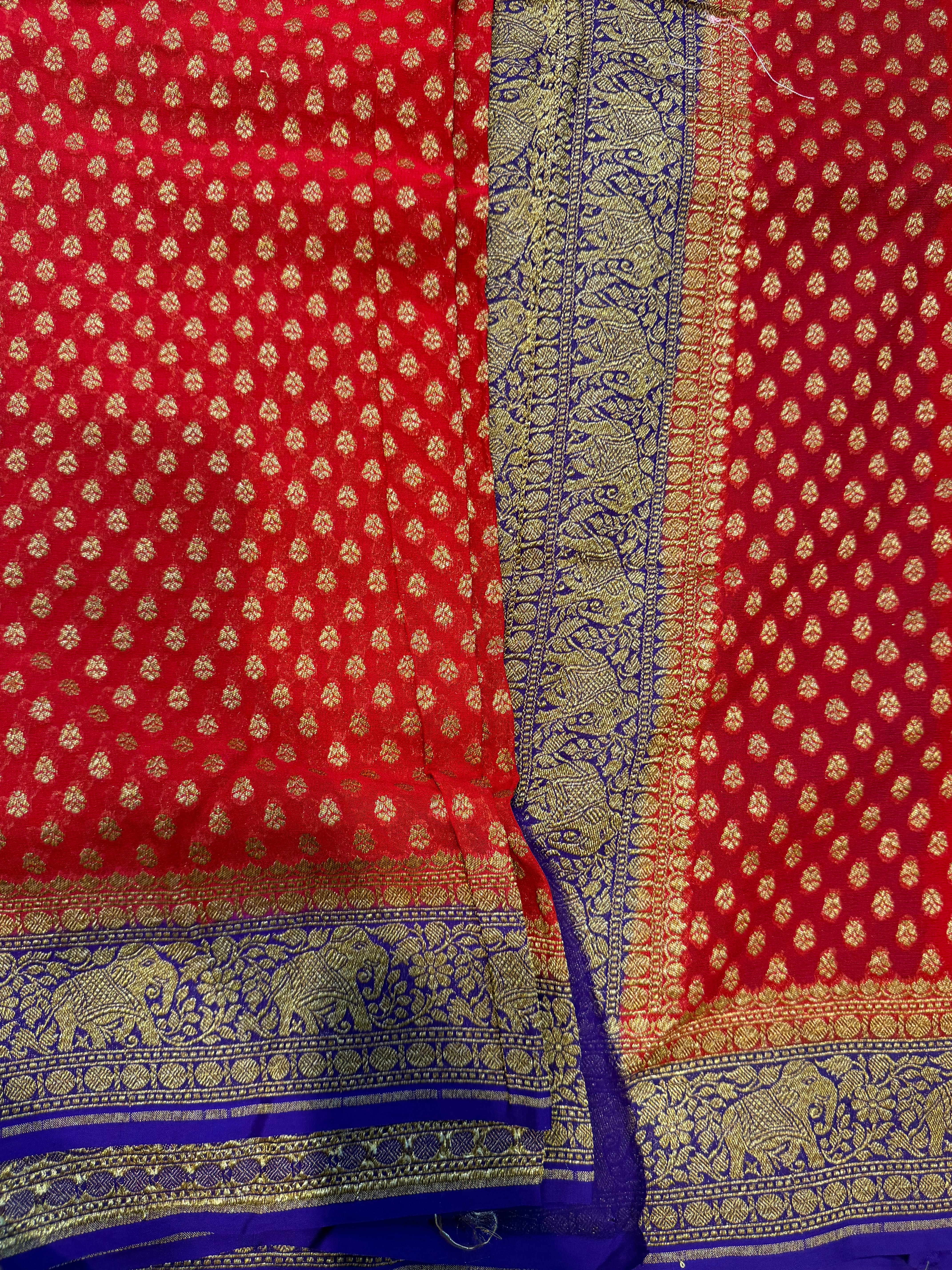 Pure Banaras Georgette- Red and Purple