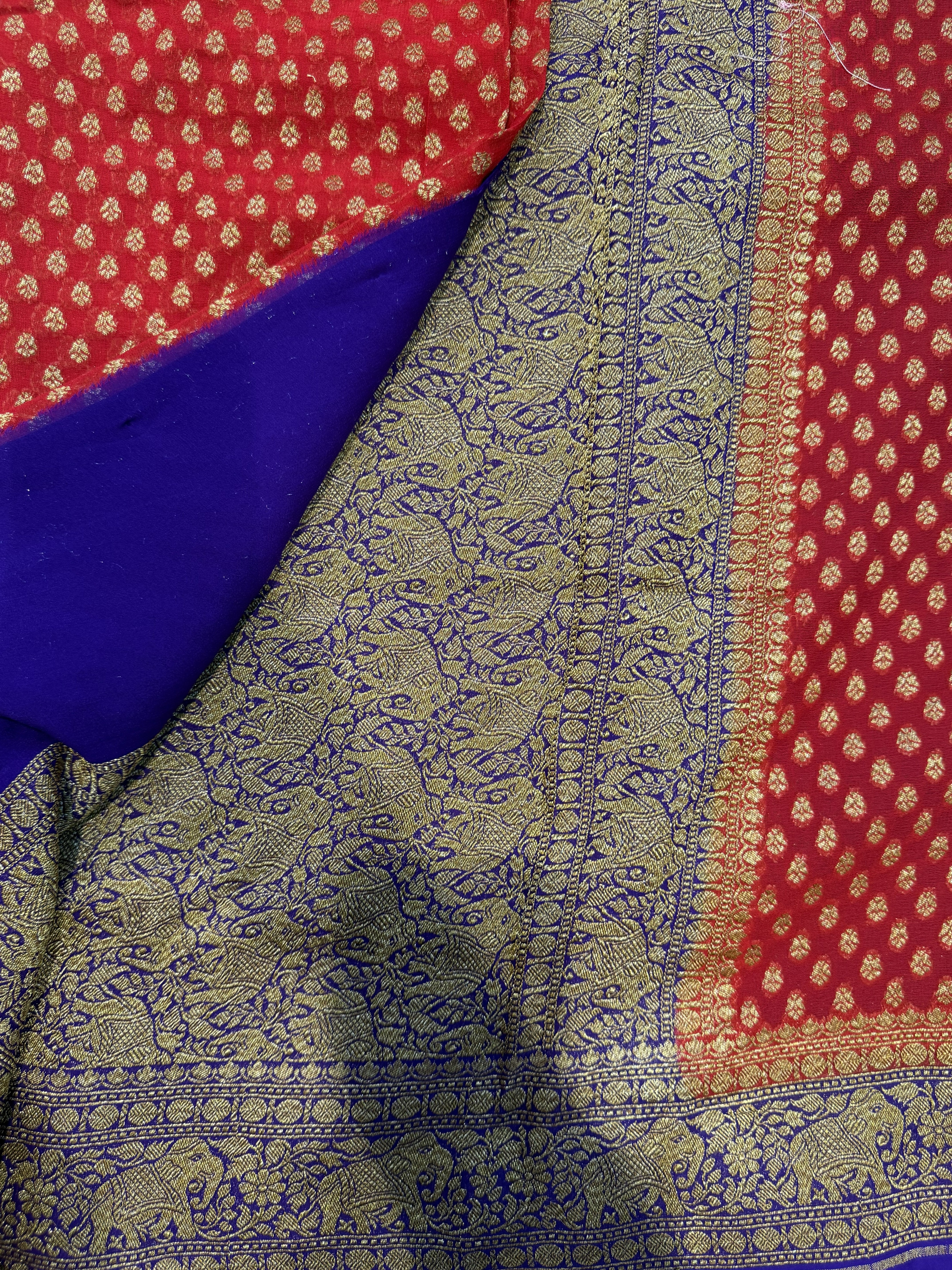 Pure Banaras Georgette- Red and Purple