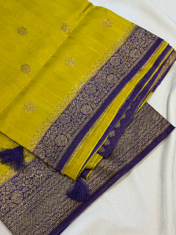 Banaras Tussar Silk- Lemon Yellow