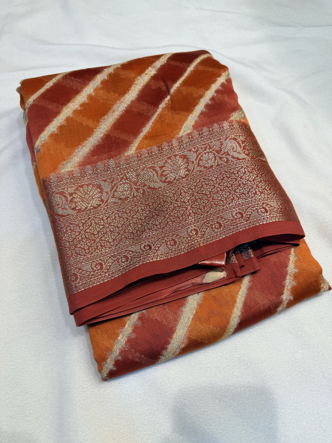 Chanderi Silk -Orange Stripes