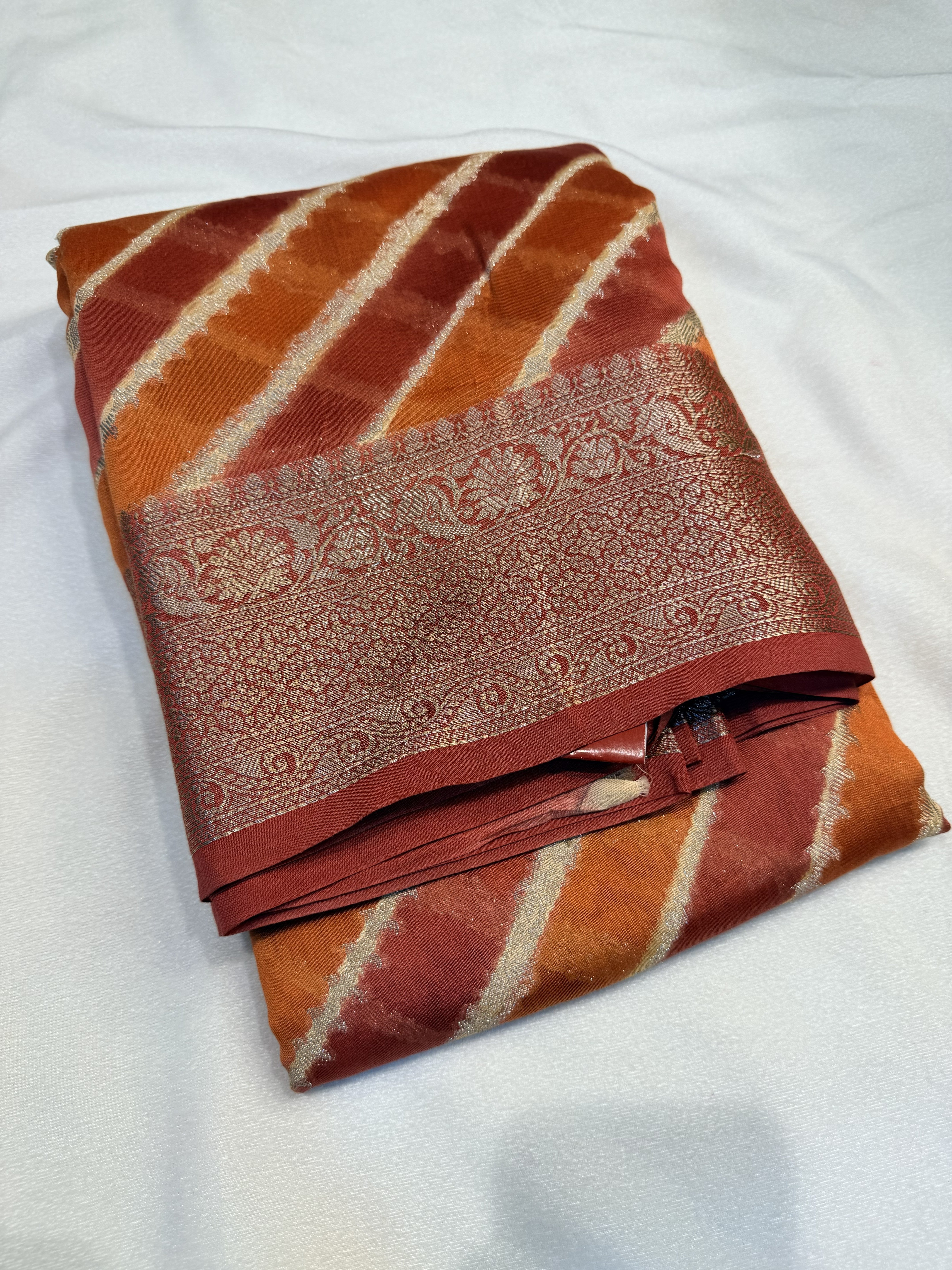 Chanderi Silk -Orange Stripes