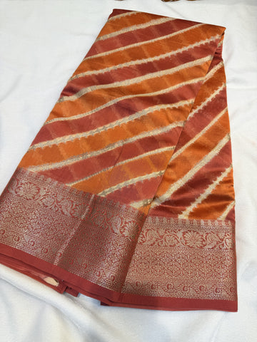 Chanderi Silk -Orange Stripes