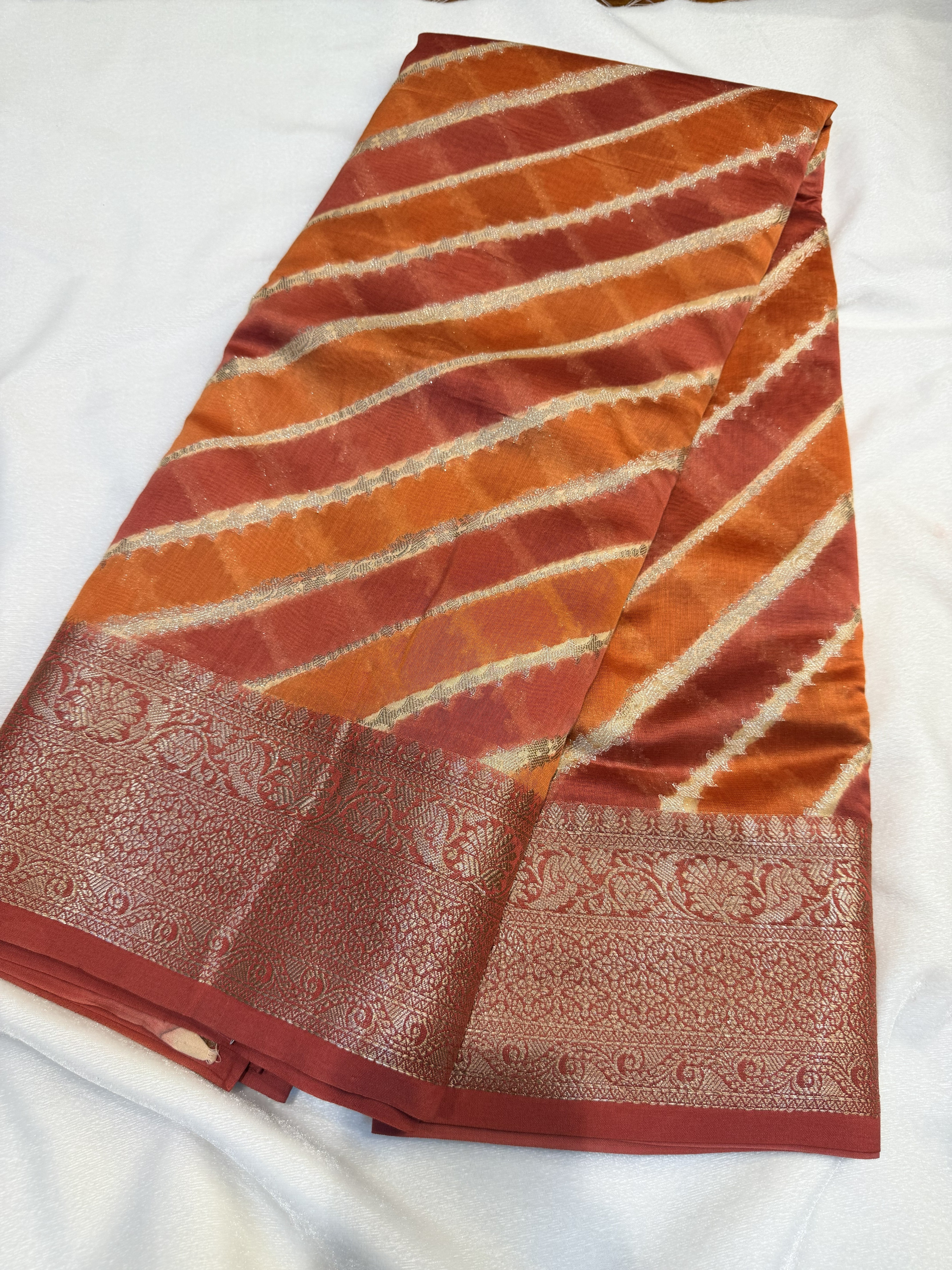 Chanderi Silk -Orange Stripes