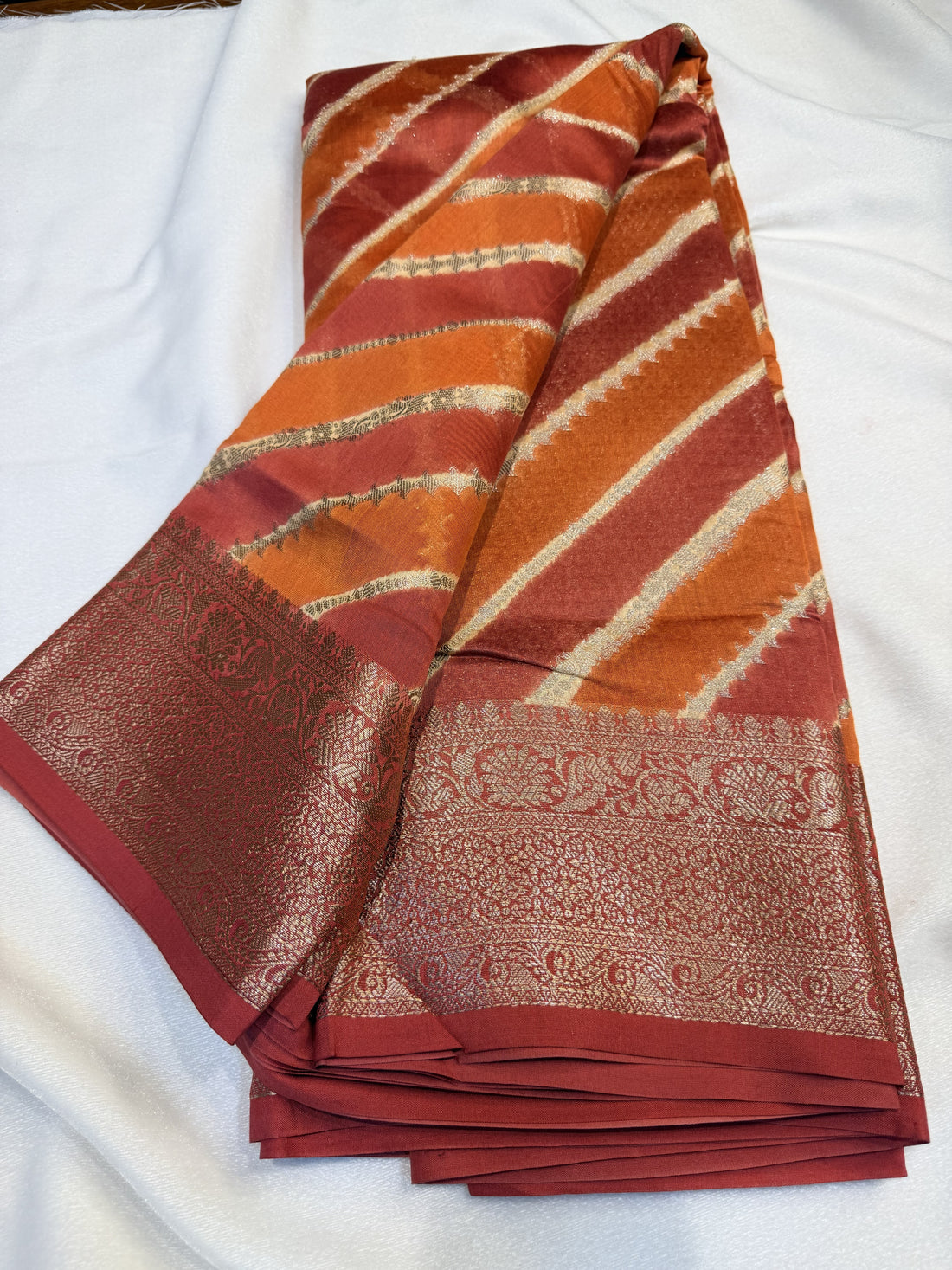 Chanderi Silk -Orange Stripes