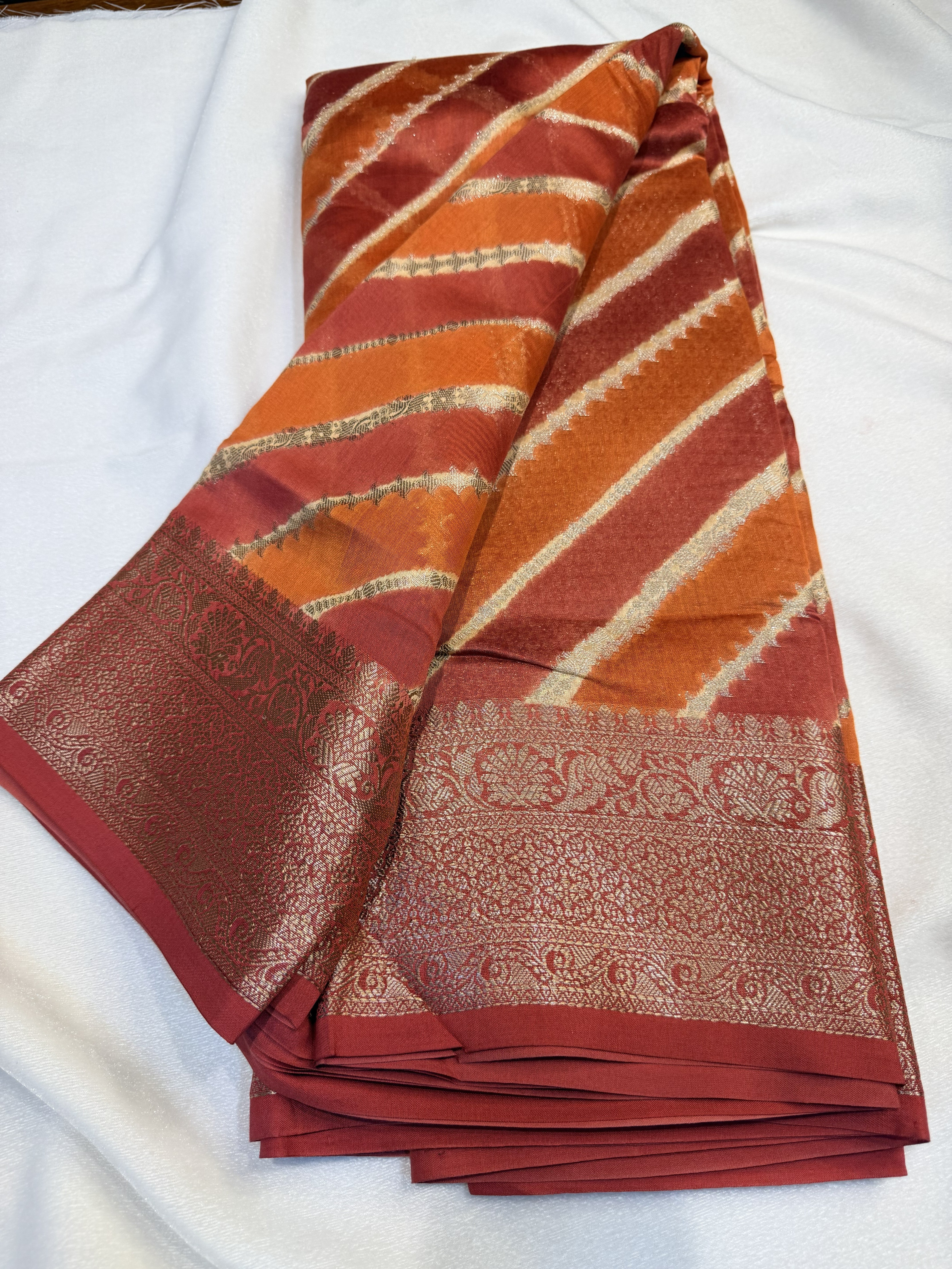 Chanderi Silk -Orange Stripes