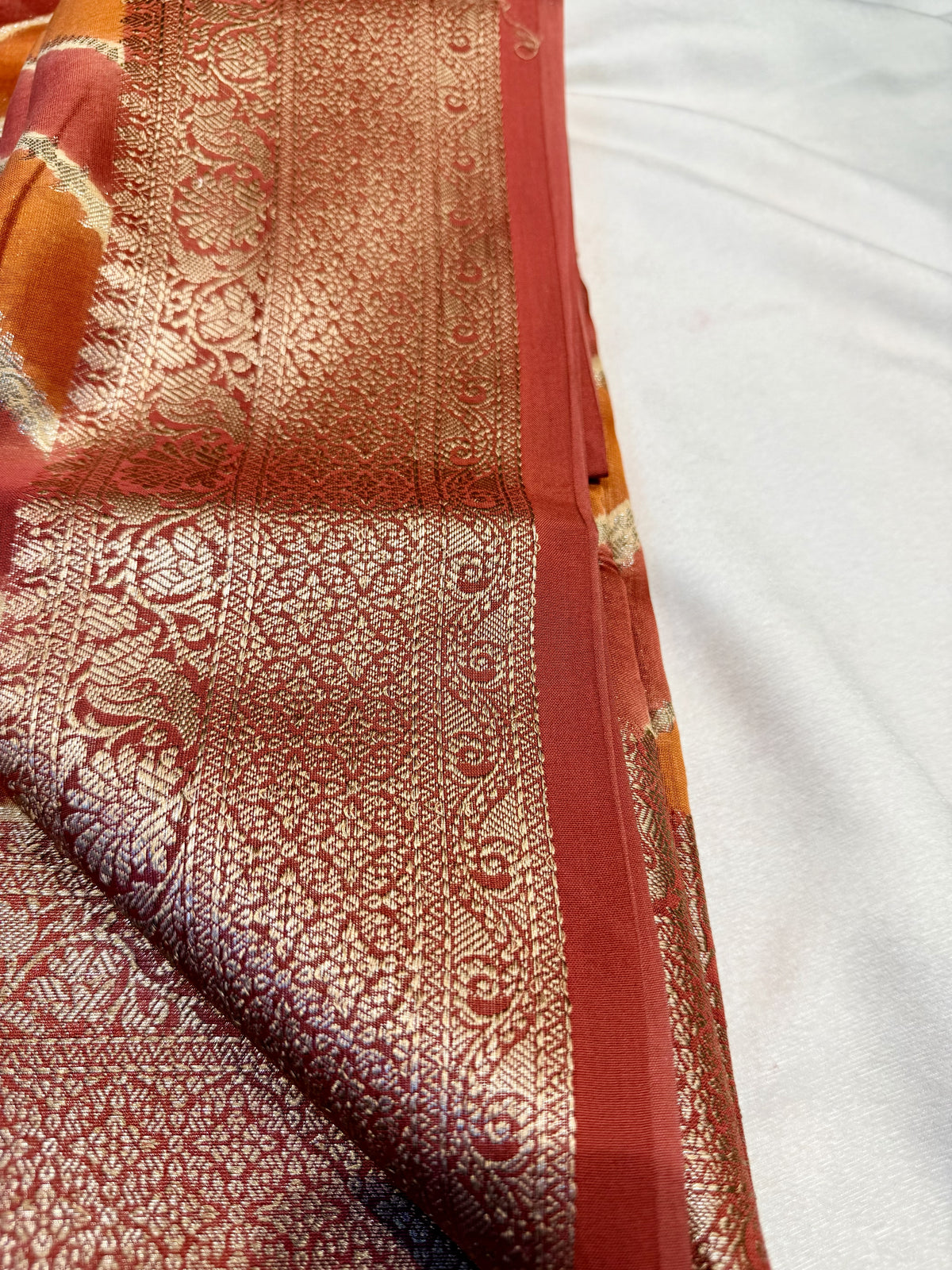 Chanderi Silk -Orange Stripes