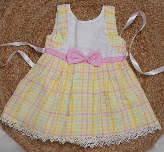 Cotton Frock -Yellow and Pink-2682