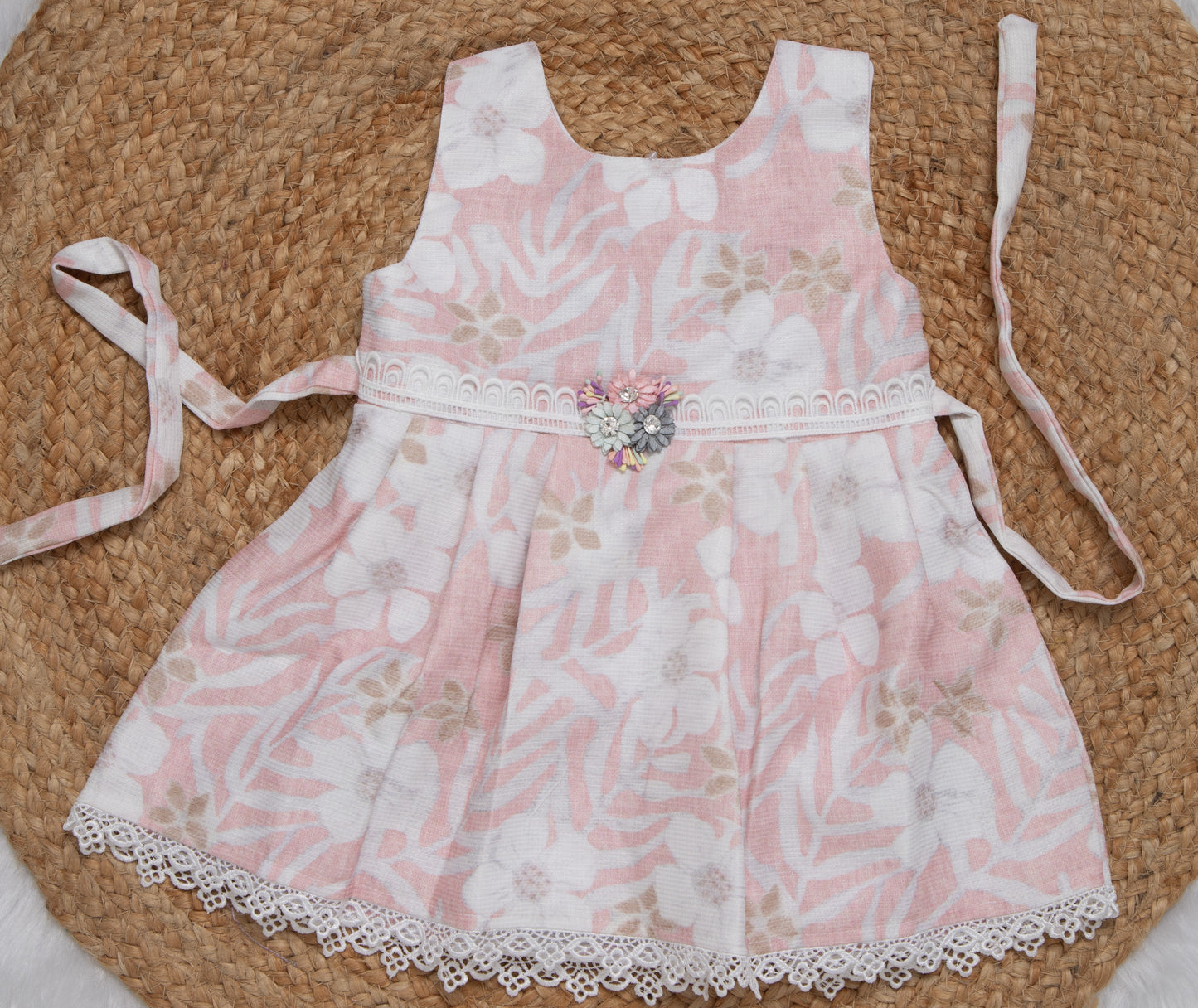 Cotton Frock Peach and Green-2706