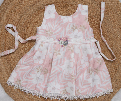Cotton Frock Peach and Green-2706
