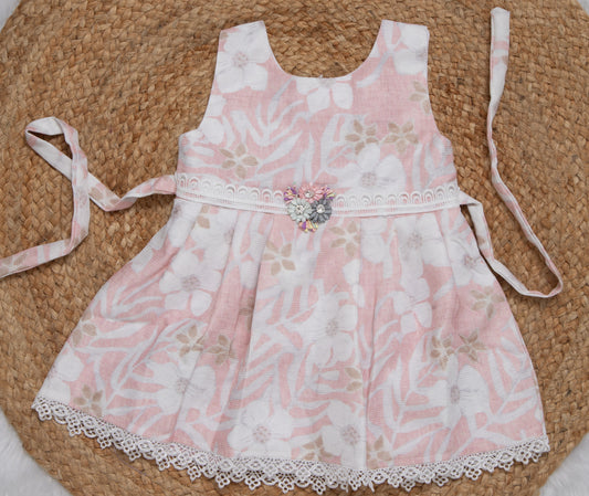 Cotton Frock Peach and Green-2706