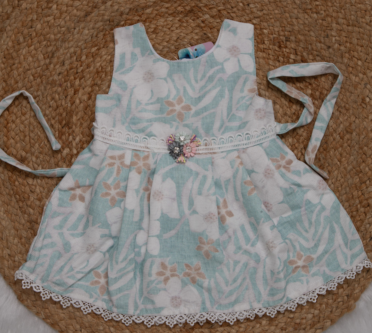 Cotton Frock Peach and Green-2706