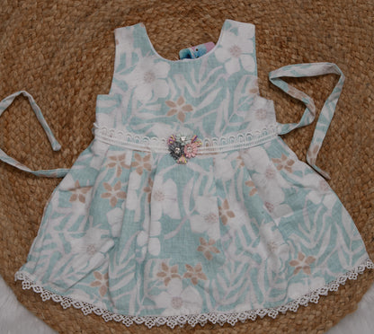 Cotton Frock Peach and Green-2706