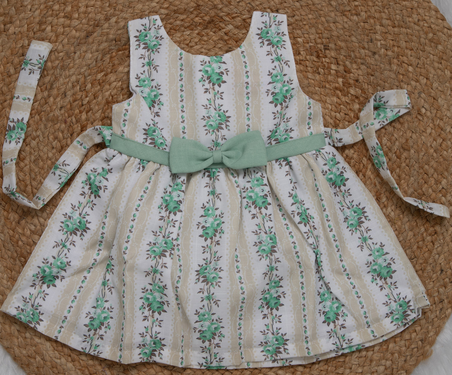 Cotton Frock Green and Pink-2803