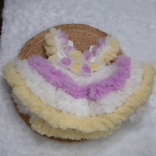 Party Frocks Lavender white & yellow combo - 838