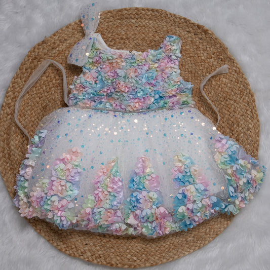 Party Frock White with Unique Pattern-4286