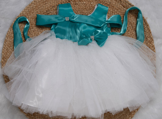 Party Frock Green & White - 1688