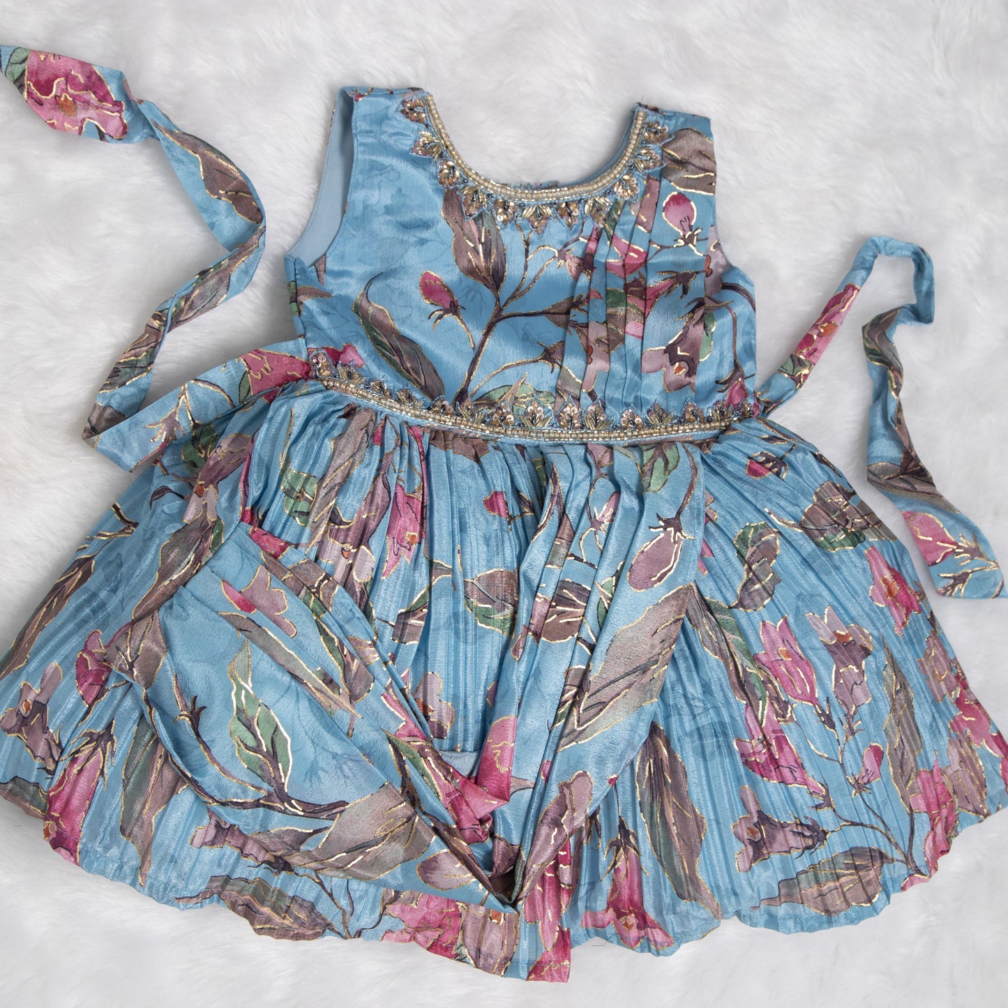 Party Frock Firozi Floral Design - 2090