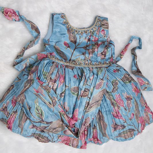 Party Frock Firozi Floral Design - 2090