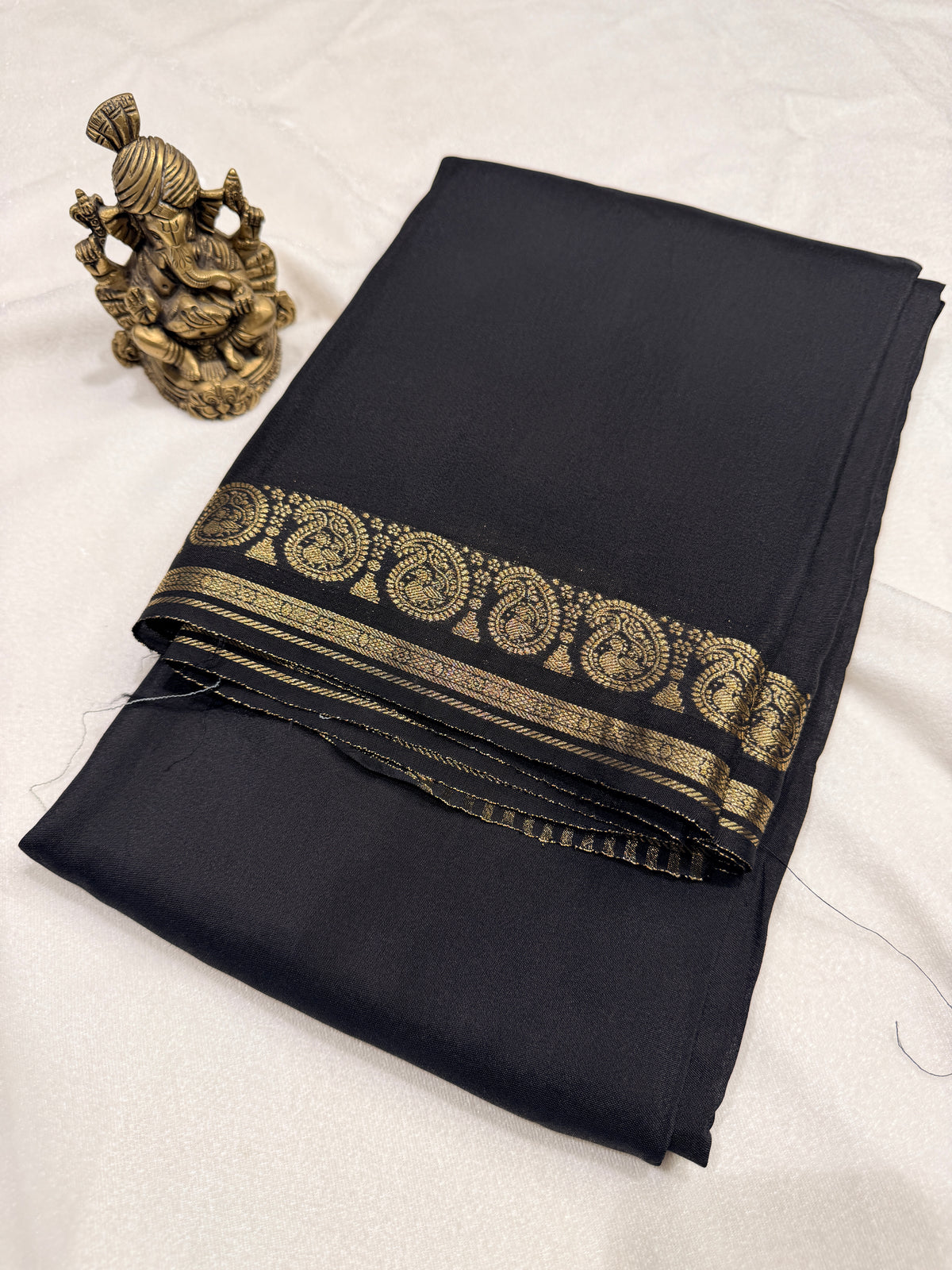 Crepe Silk with Mango Border-Black