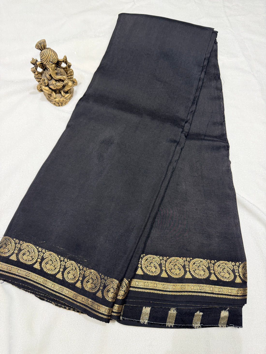 Crepe Silk with Mango Border-Black