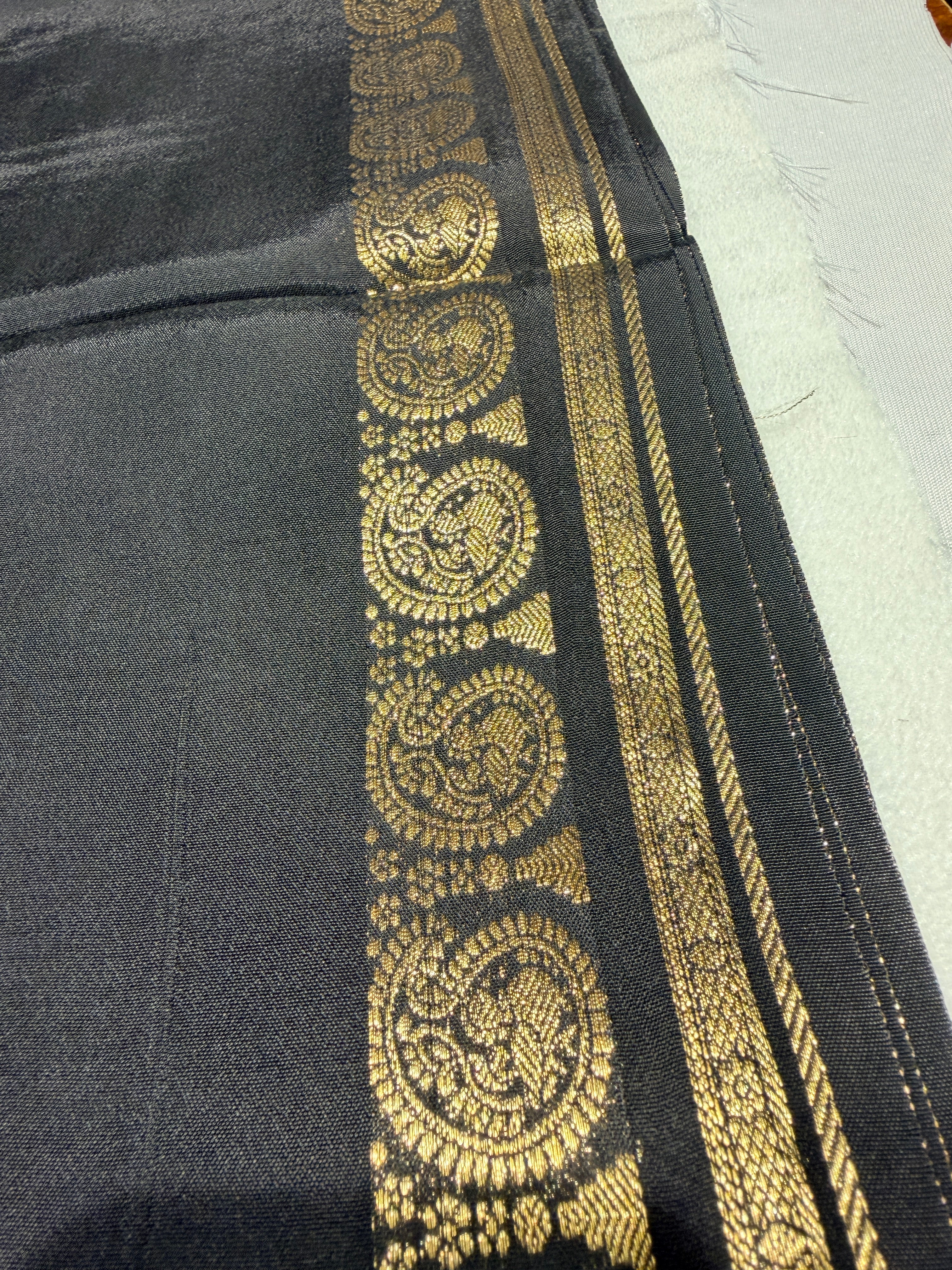Crepe Silk with Mango Border-Black