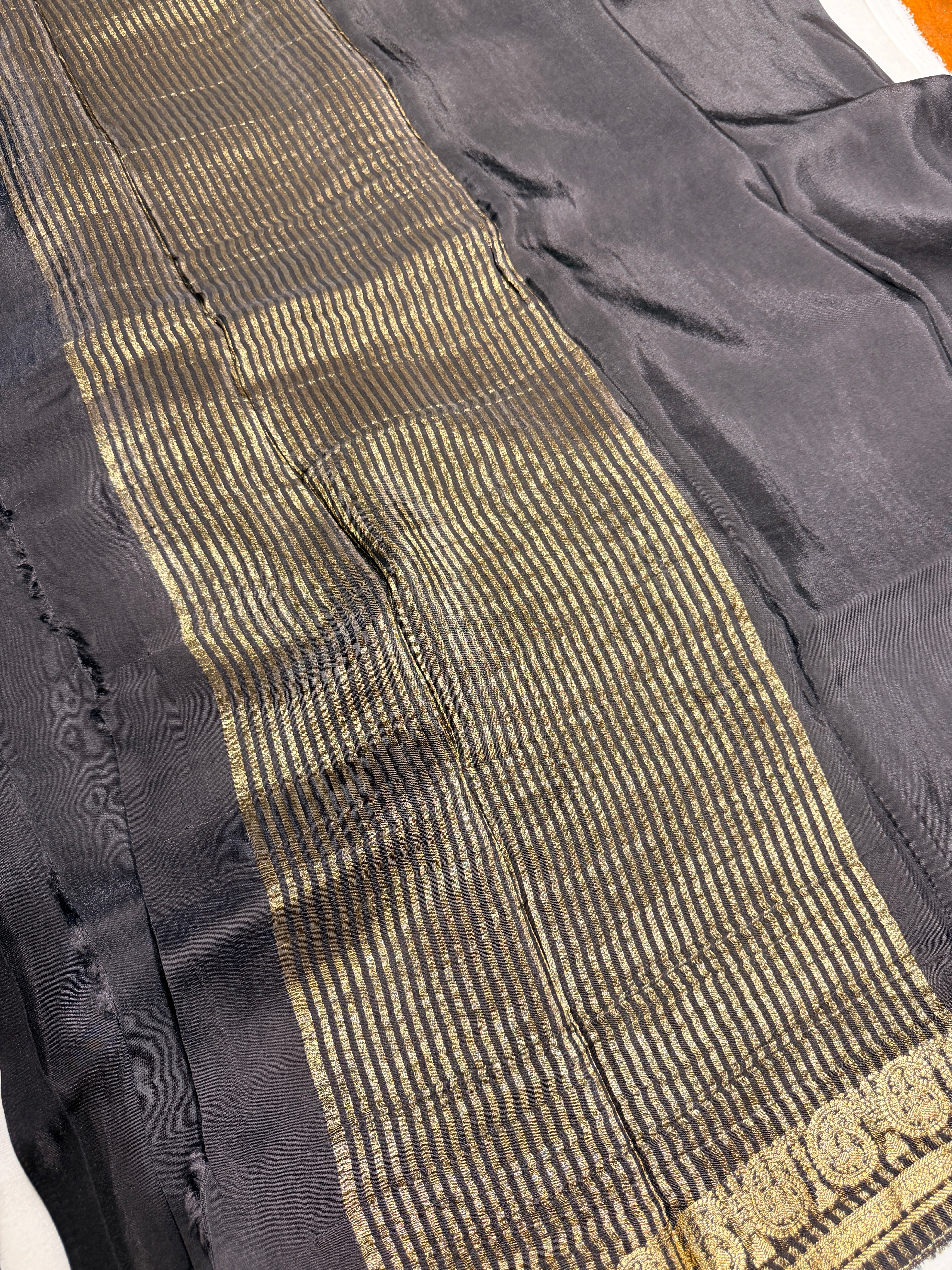 Crepe Silk with Mango Border-Black