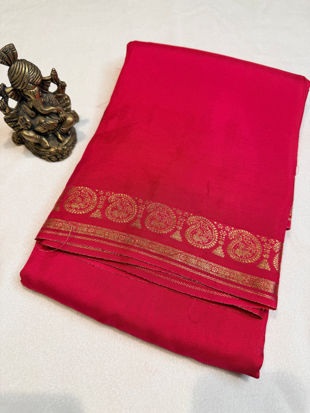 Crepe Silk with Mango Border-Red
