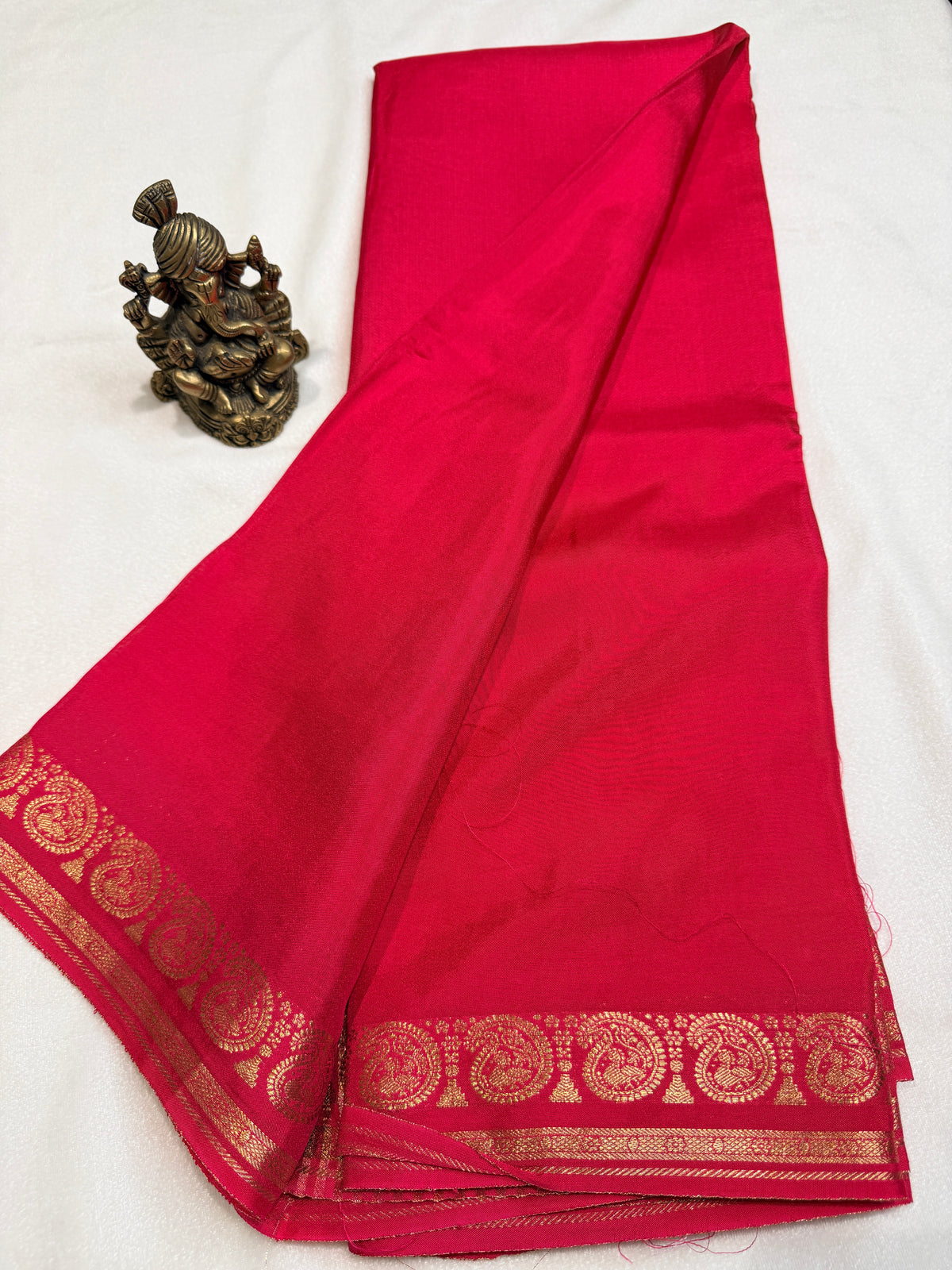 Crepe Silk with Mango Border-Red