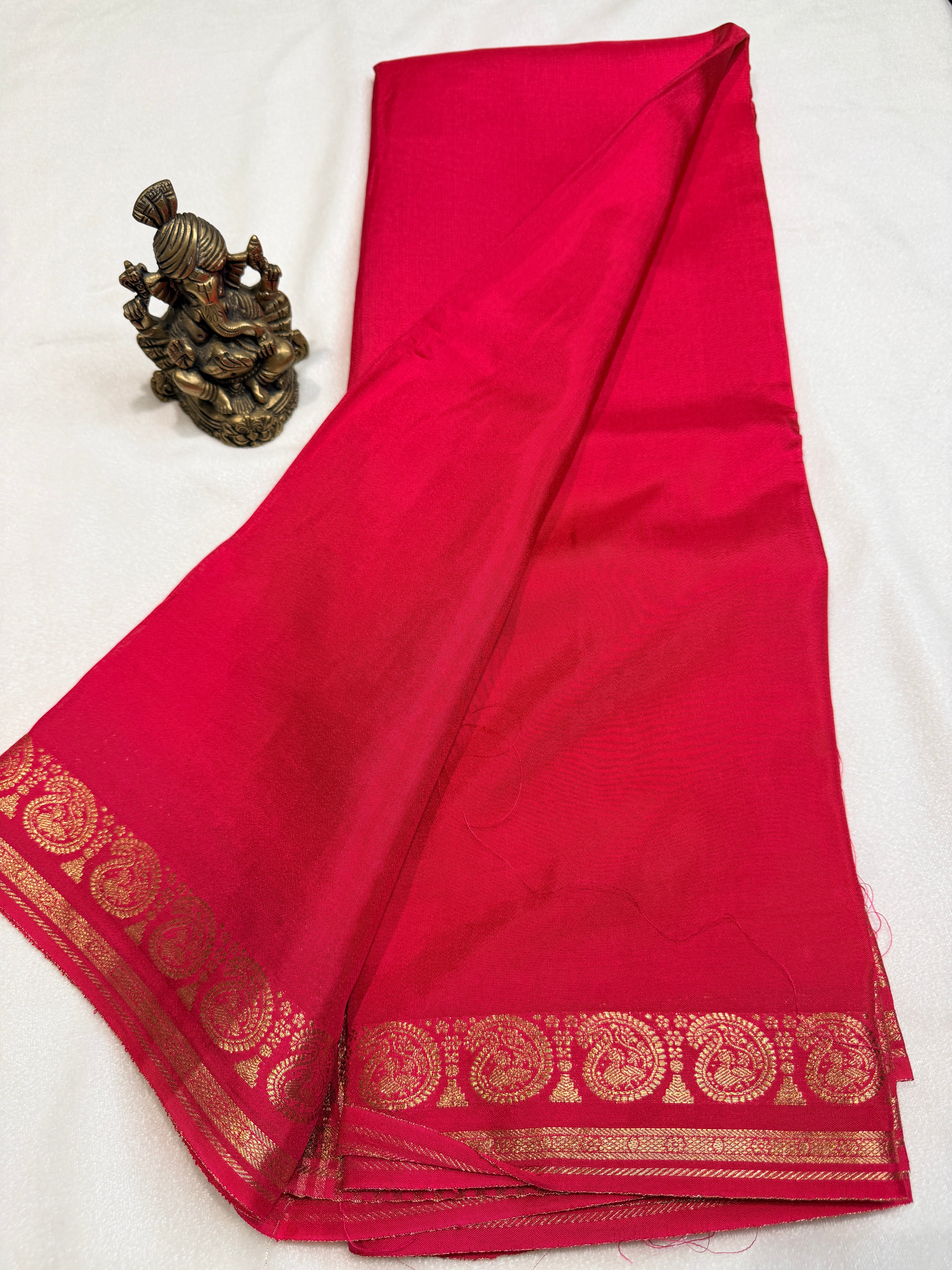Crepe Silk with Mango Border-Dark Pink