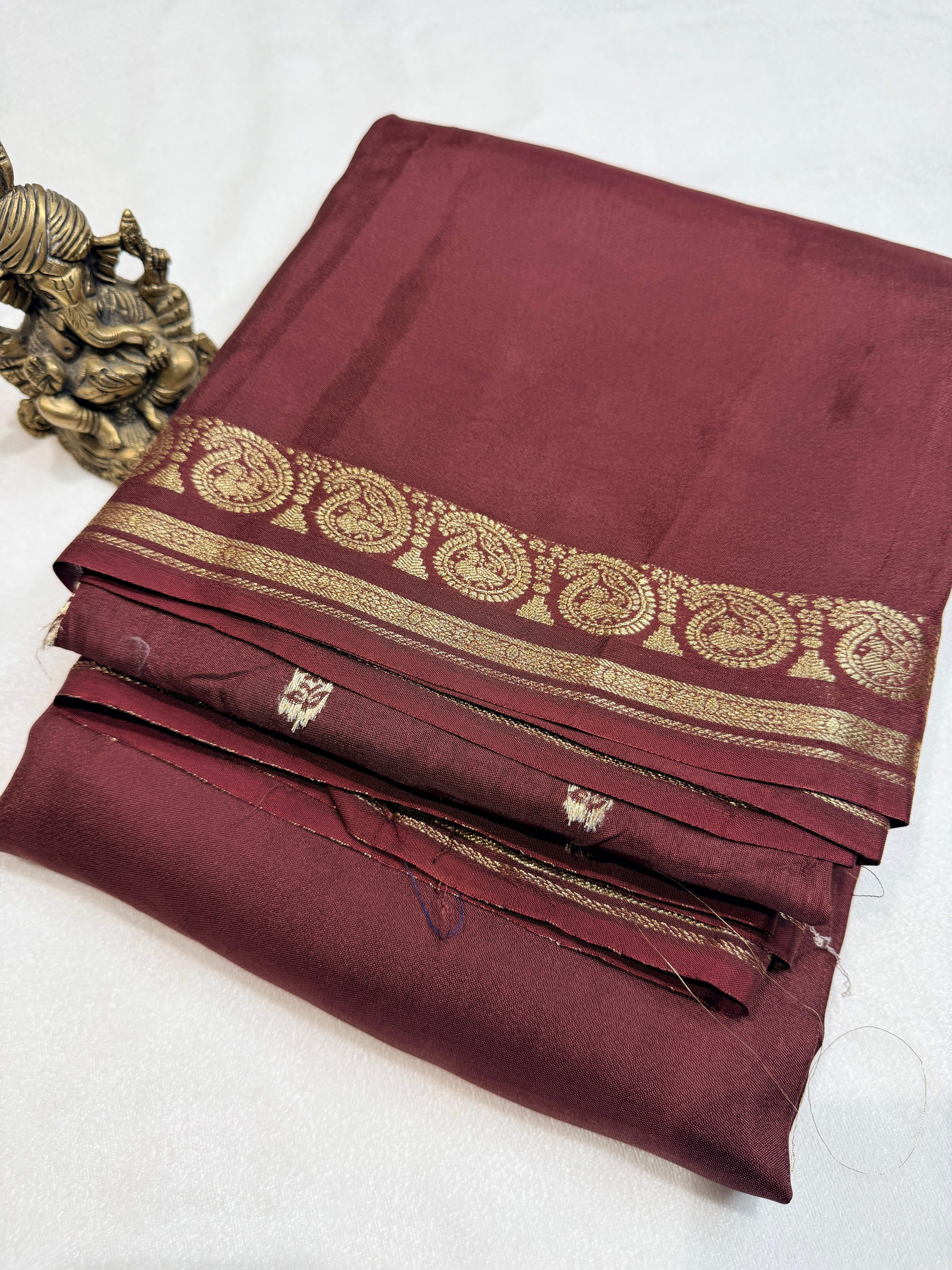 Crepe Silk with Mango Border-Brown