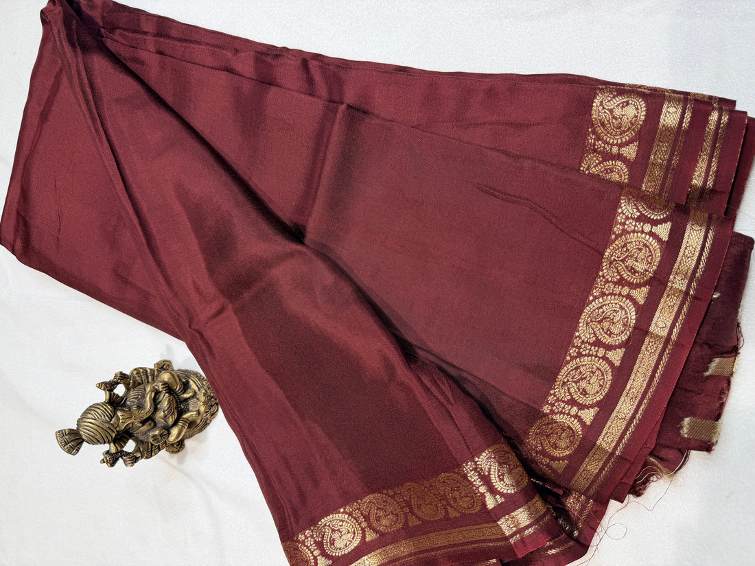 Crepe Silk with Mango Border-Brown